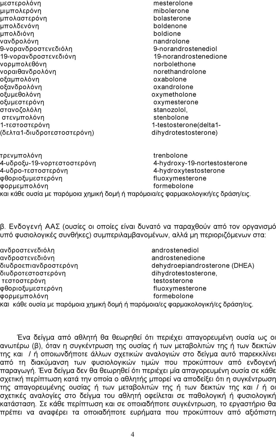norethandrolone oxabolone oxandrolone oxymetholone oxymesterone stanozolol, stenbolone 1 testosterone(delta1 dihydrotestosterone) τρενμπολόνη trenbolone 4 υδροξυ 19 νορτεστοστερόνη 4 hydroxy 19