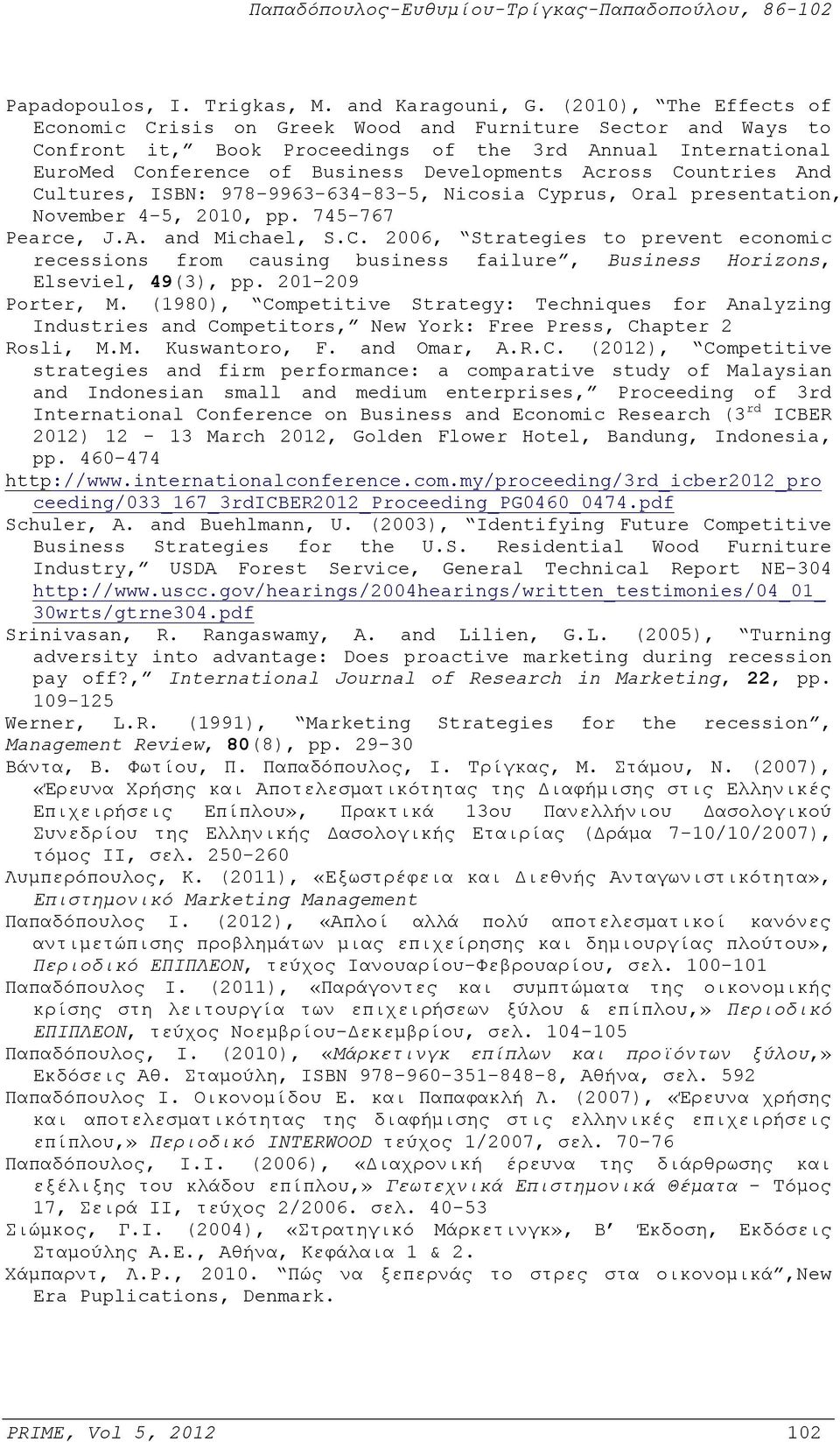 Countries And Cultures, ISBN: 978-9963-634-83-5, Nicosia Cyprus, Oral presentation, November 4-5, 2010, pp. 745-767 Pearce, J.A. and Michael, S.C. 2006, Strategies to prevent economic recessions from causing business failure, Business Horizons, Elseviel, 49(3), pp.