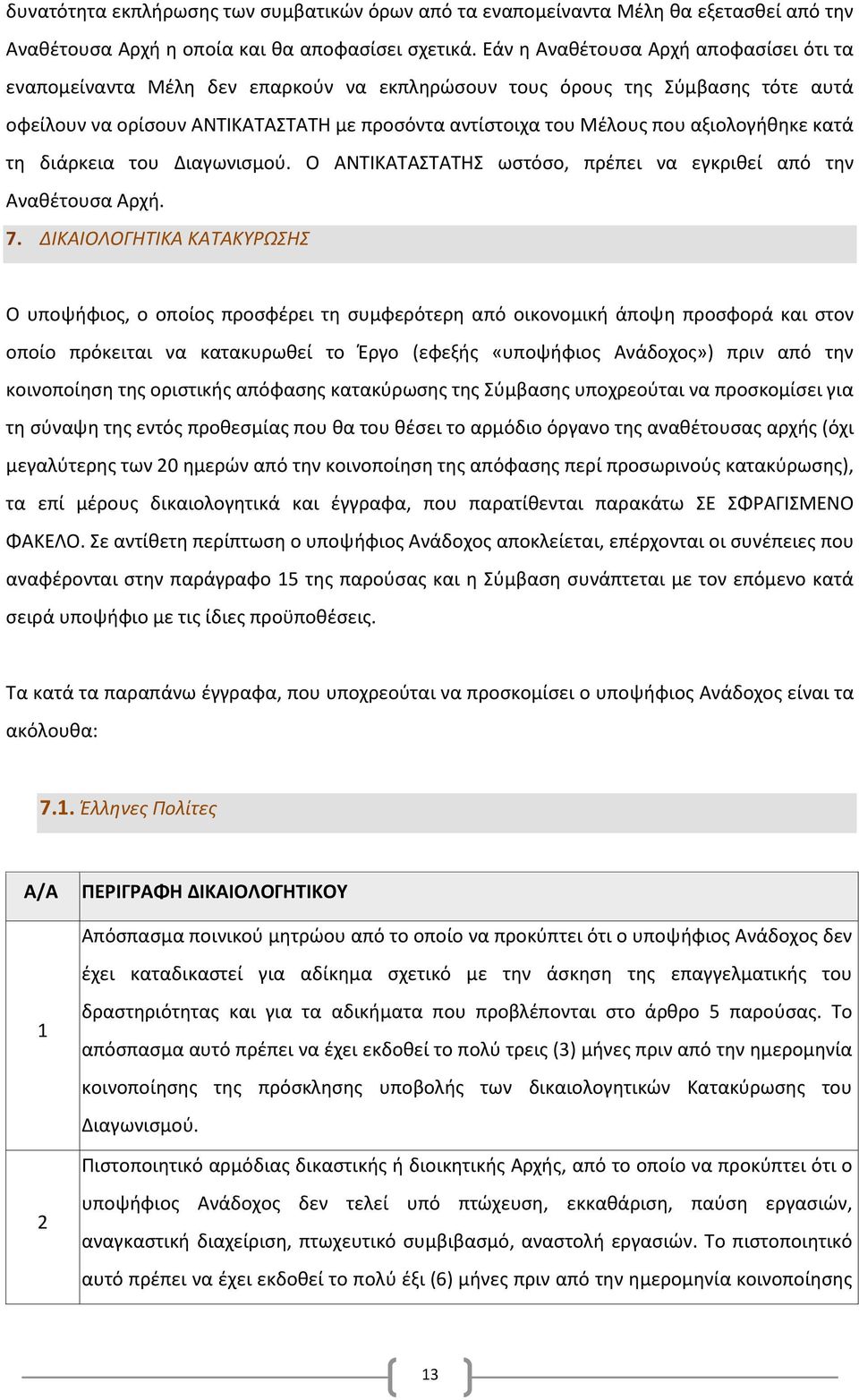 αξιολογήθηκε κατά τη διάρκεια του Διαγωνισμού. O ΑΝΤΙΚΑΤΑΣΤΑΤΗΣ ωστόσο, πρέπει να εγκριθεί από την Αναθέτουσα Αρχή. 7.