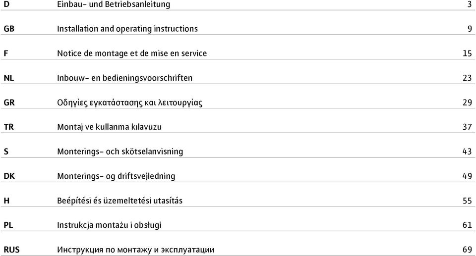 Montaj ve kullanma kılavuzu 37 S Monterings- och skötselanvisning 43 DK Monterings- og driftsvejledning 49 H