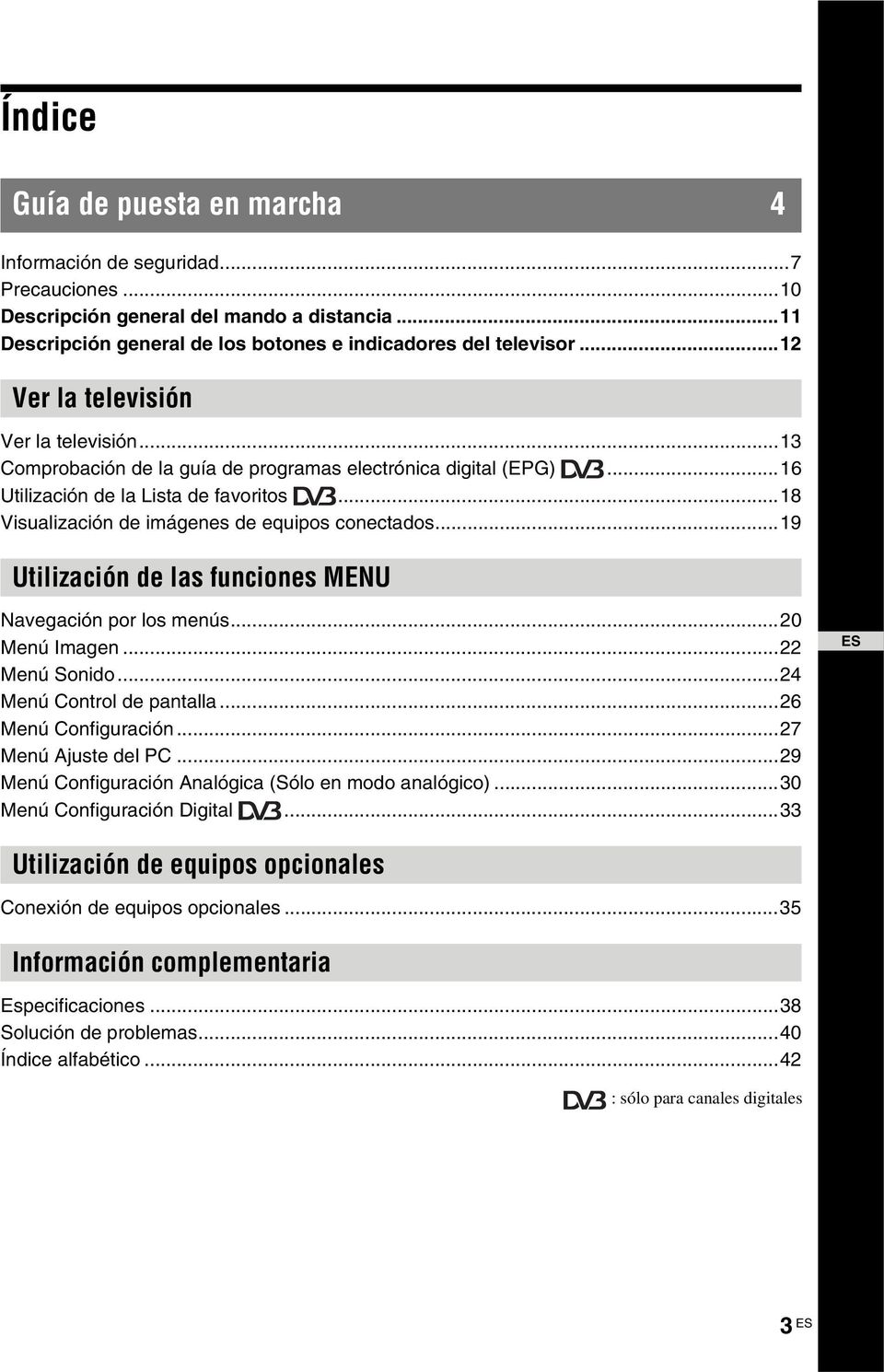 ..18 Visualización de imágenes de equipos conectados...19 Utilización de las funciones MENU Navegación por los menús...20 Menú Imagen...22 Menú Sonido...24 Menú Control de pantalla.