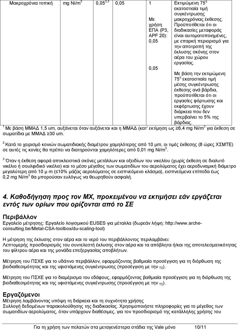 0,05 Με βάση την εκτιμώμενη 75 η εκατοστιαία τιμή μέσης συγκέντρωσης έκθεσης ανά βάρδια, προϋποτίθεται ότι οι εργασίες φόρτωσης και εκφόρτωσης έχουν διάρκεια που δεν υπερβαίνει το 5% της βάρδιας.