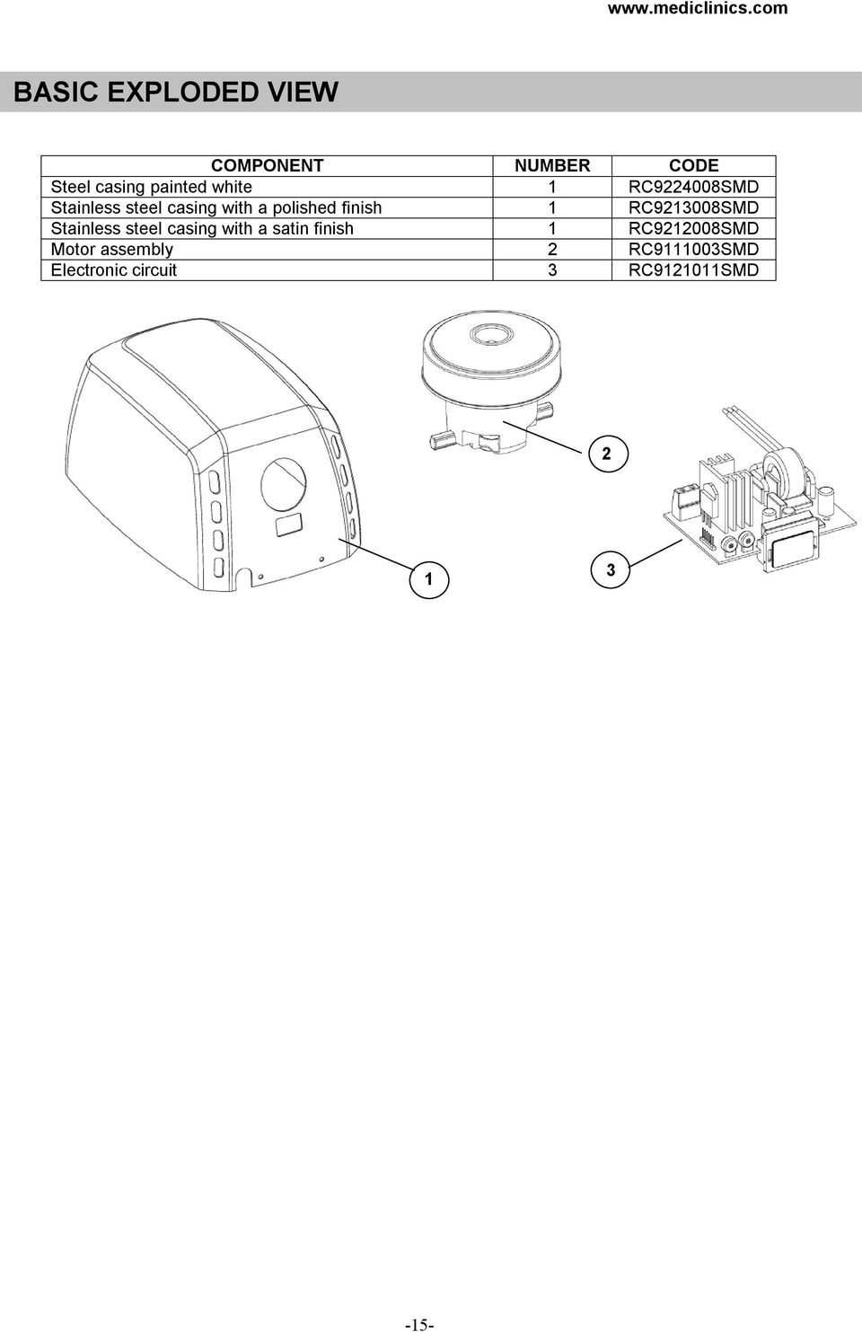 finish 1 RC9213008SMD Stainless steel casing with a satin finish 1