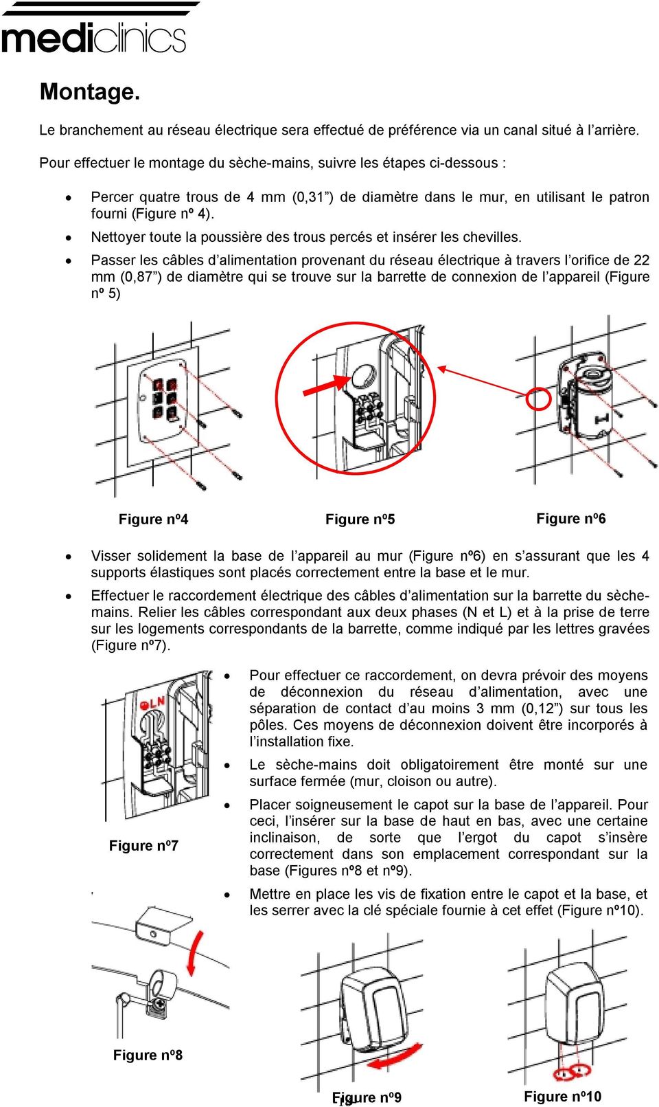 travers l orifice de 22 mm (0,87 ) de diamtre qui se trouve sur la barrette de connexion de l appareil (Figure n 5) Visser solidement la base de l appareil au mur (Figure n6) en s assurant que les 4