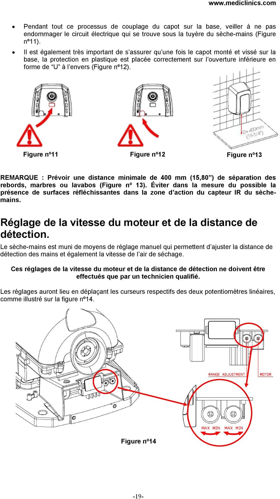 n12 Figure n13 REMARQUE : Prvoir une distance minimale de 400 mm (15,80 ) de sparation des rebords, marbres ou lavabos (Figure n 13) viter dans la mesure du possible la prsence de surfaces