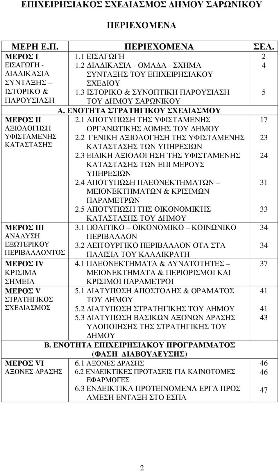 ΙΑΣΜΟΣ ΜΕΡΟΣ VΙ ΑΞΟΝΕΣ ΡΑΣΗΣ 1.1 ΕΙΣΑΓΩΓΗ 1.2 ΙΑ ΙΚΑΣΙΑ - ΟΜΑ Α - ΣΧΗΜΑ ΣΥΝΤΑΞΗΣ ΤΟΥ ΕΠΙΧΕΙΡΗΣΙΑΚΟΥ ΣΧΕ ΙΟΥ 1.3 ΙΣΤΟΡΙΚΟ & ΣΥΝΟΠΤΙΚΗ ΠΑΡΟΥΣΙΑΣΗ ΤΟΥ ΗΜΟΥ ΣΑΡΩΝΙΚΟΥ Α. ΕΝΟΤΗΤΑ ΣΤΡΑΤΗΓΙΚΟΥ ΣΧΕ ΙΑΣΜΟΥ 2.