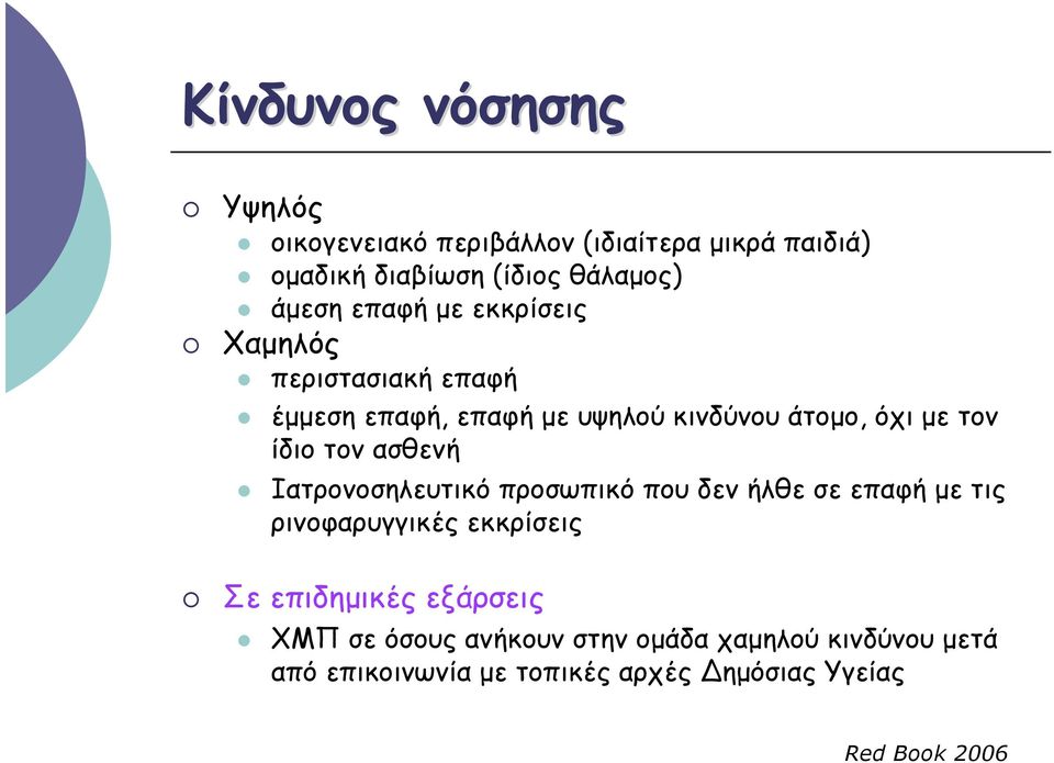 ασθενή Ιατρονοσηλευτικό προσωπικό που δεν ήλθε σε επαφή με τις ρινοφαρυγγικές εκκρίσεις Σε επιδημικές εξάρσεις