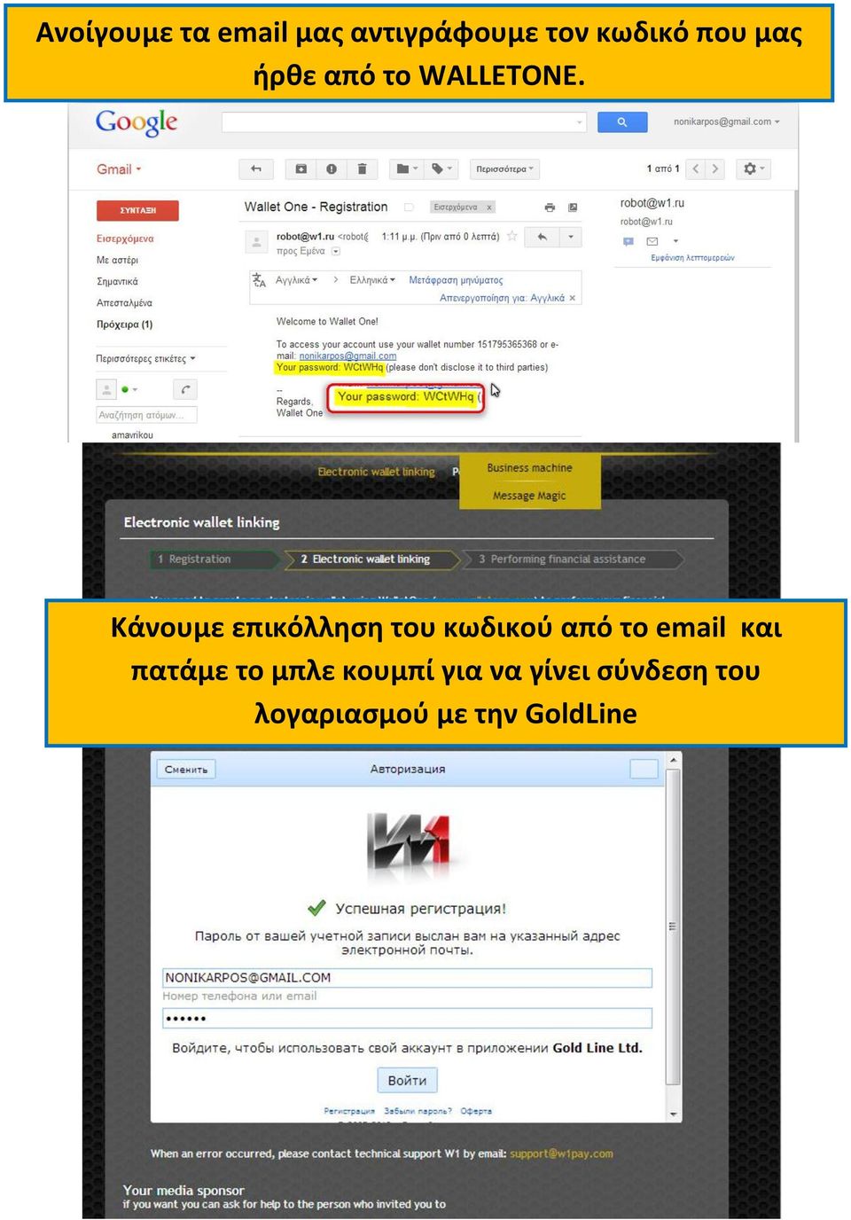 Κάνουμε επικόλληση του κωδικού από το email και