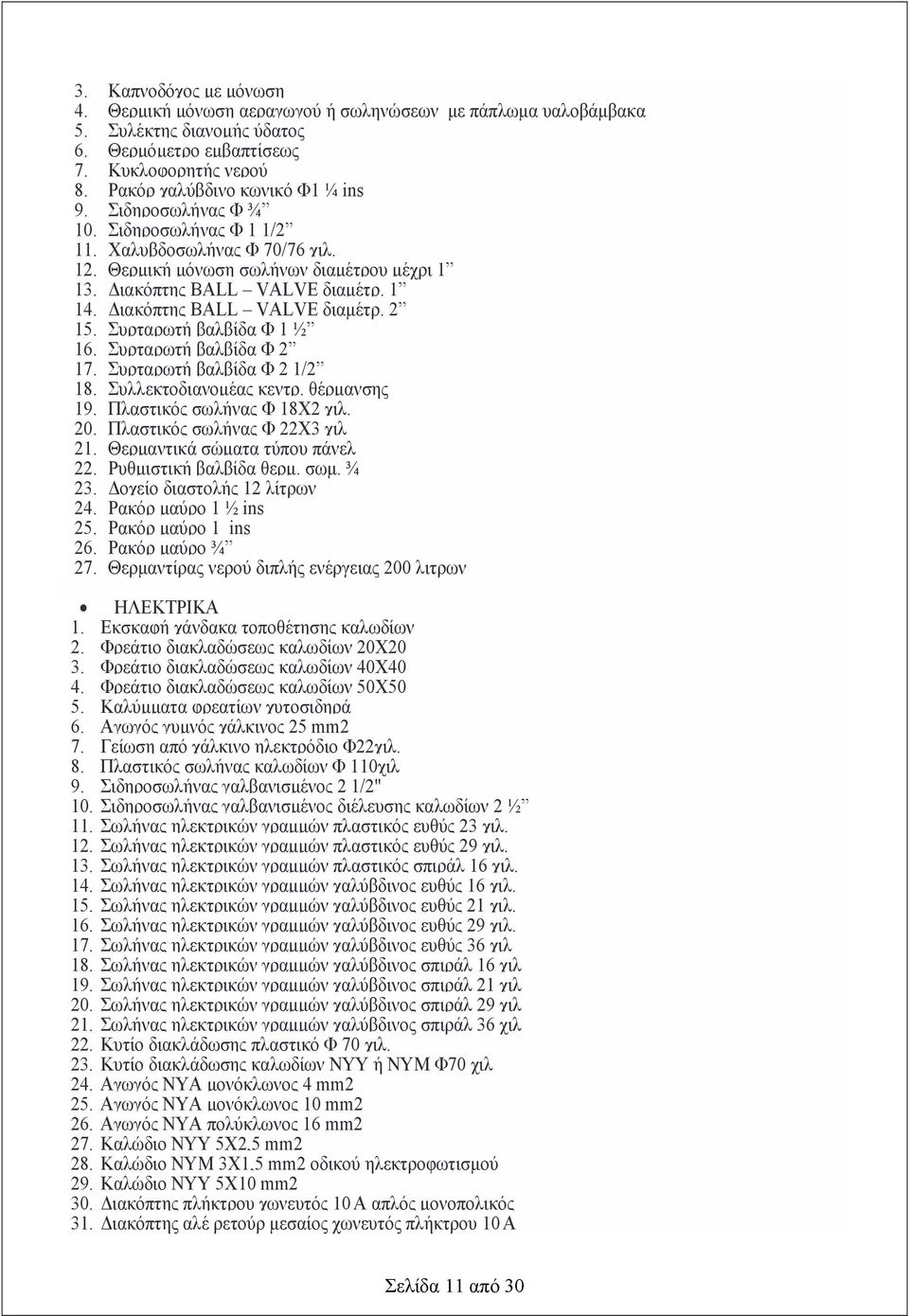 Διακόπτης BALL VALVE διαμέτρ. 2 15. Συρταρωτή βαλβίδα Φ 1 ½ 16. Συρταρωτή βαλβίδα Φ 2 17. Συρταρωτή βαλβίδα Φ 2 1/2 18. Συλλεκτοδιανομέας κεντρ. θέρμανσης 19. Πλαστικός σωλήνας Φ 18Χ2 χιλ. 20.