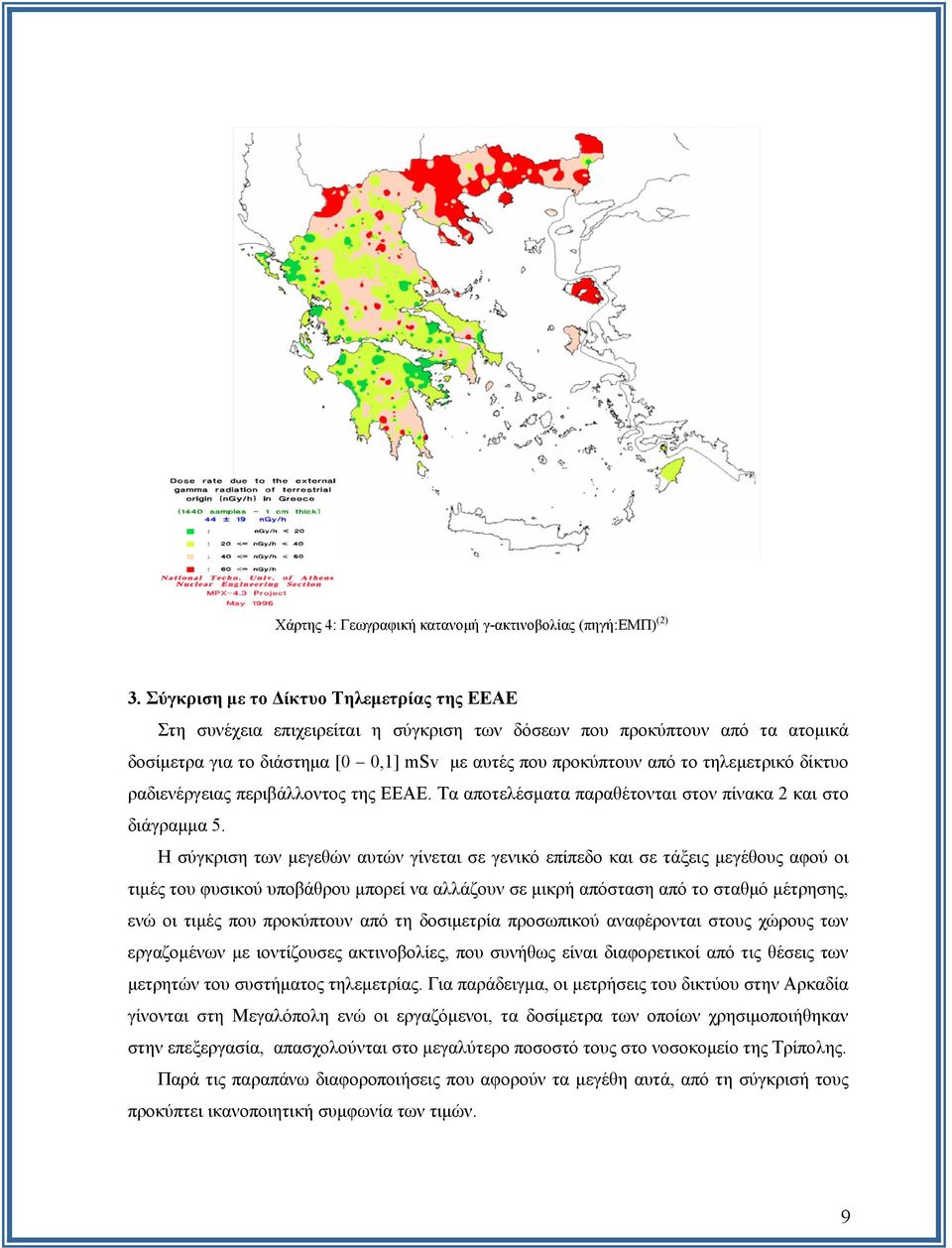 τηλεμετρικό δίκτυο ραδιενέργειας περιβάλλοντος της ΕΕΑΕ. Τα αποτελέσματα παραθέτονται στον πίνακα 2 και στο διάγραμμα 5.