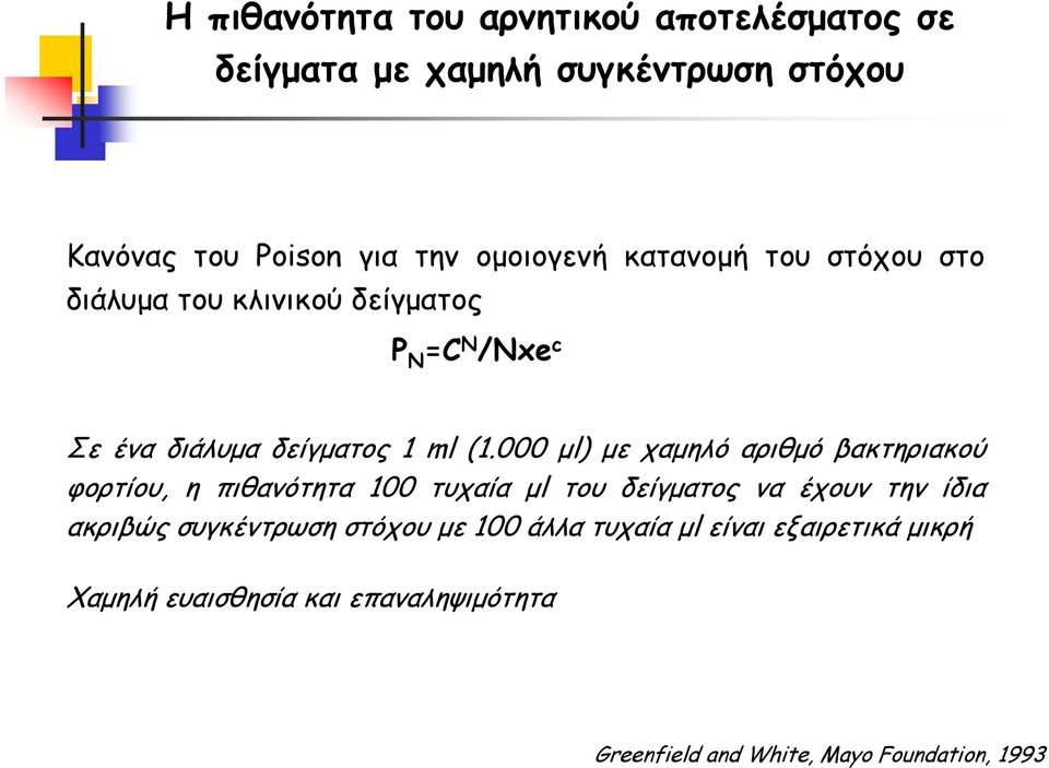 000 μl) με χαμηλό αριθμό βακτηριακού φορτίου, η πιθανότητα 100 τυχαία μl του δείγματος να έχουν την ίδια ακριβώς