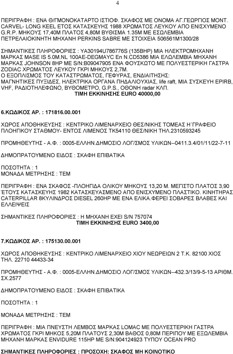 CD5386 ΜΙΑ ΕΛΩΛΕΜΒΙΑ ΜΗΧΑΝΗ ΜΑΡΚΑΣ JOHNSON 8HP ME S/N:Β09047905 ΕΝΑ ΦΟΥΣΚΩΤΟ ΜΕ ΠΟΛΥΕΣΤΕΡΙΚΗ ΓΑΣΤΡΑ ZODIAC ΧΡΩΜΑΤΟΣ ΛΕΥΚΟΥ ΓΚΡΙ ΜΗΚΟΥΣ 2,7Μ.