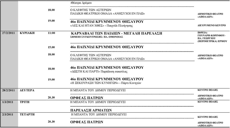 00 00 -Θέατρα Δρόµου Ο ΚΛΕΦΤΗΣ ΤΩΝ ΑΣΤΕΡΙΩΝ ΠΑΙΔΙΚΗ ΘΕΑΤΡΙΚΗ ΟΜΑΔΑ «ΑΝΗΣΥΧΟΙ ΕΝ ΠΛΩ» «ΛΕΣ ΚΑΙ ΗΤΑΝ ΧΘΕΣ» - Παιχνίδι Πλοήγησης -