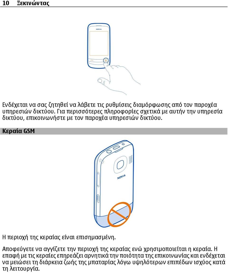 Κεραία GSM Η περιοχή της κεραίας είναι επισημασμένη. Αποφεύγετε να αγγίζετε την περιοχή της κεραίας ενώ χρησιμοποιείται η κεραία.