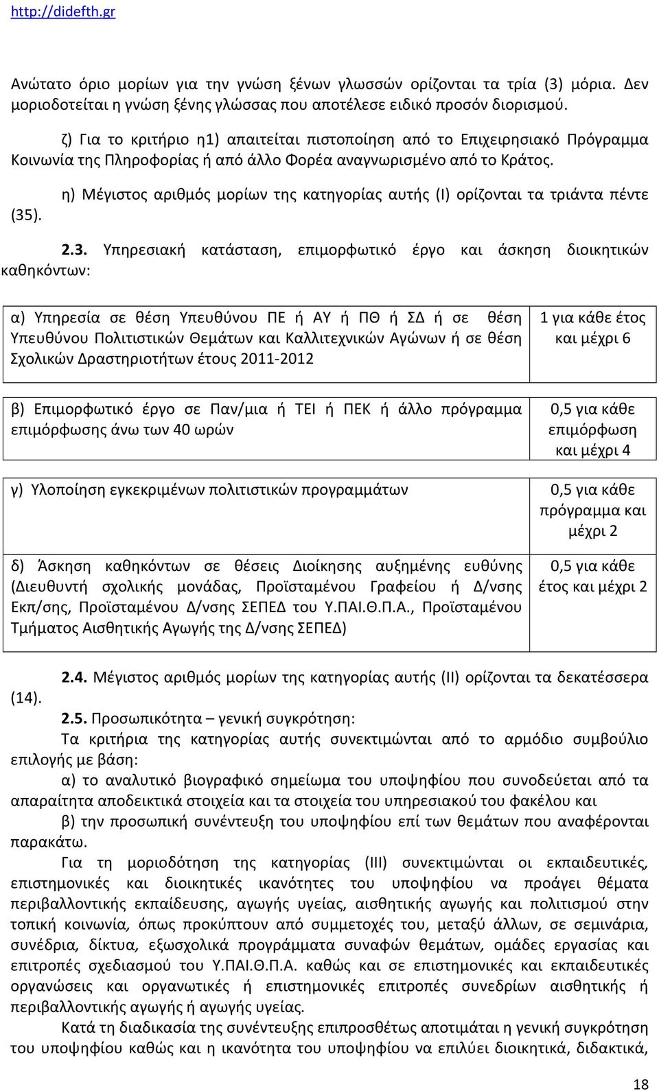 η) Μέγιστος αριθμός μορίων της κατηγορίας αυτής (Ι) ορίζονται τα τριάντα πέντε 2.3.