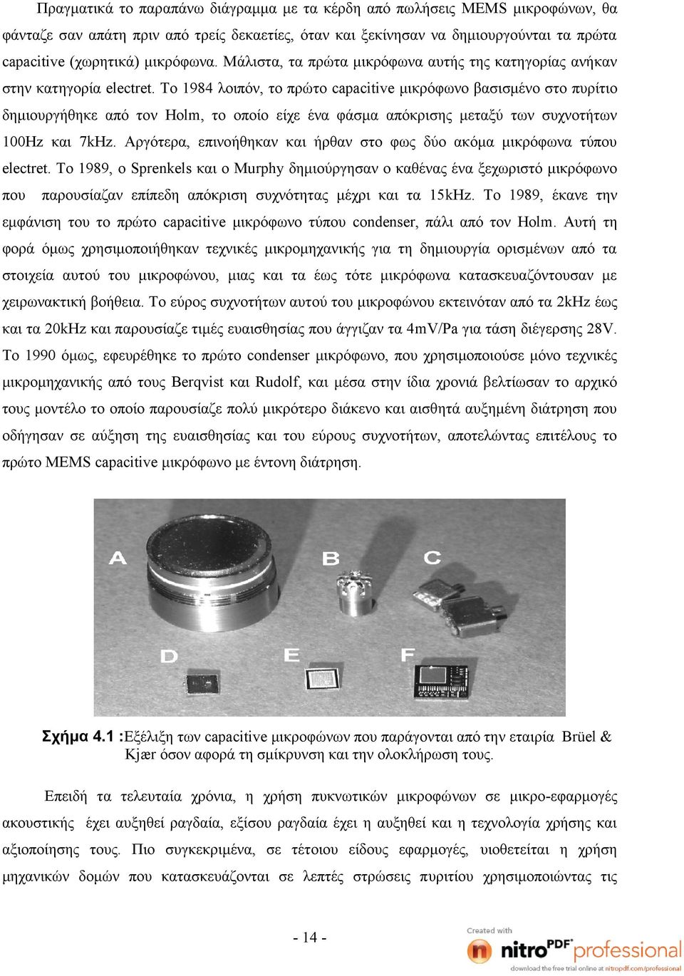 Το 1984 λοιπόν, το πρώτο capacitive μικρόφωνο βασισμένο στο πυρίτιο δημιουργήθηκε από τον Holm, το οποίο είχε ένα φάσμα απόκρισης μεταξύ των συχνοτήτων 100Hz και 7kHz.