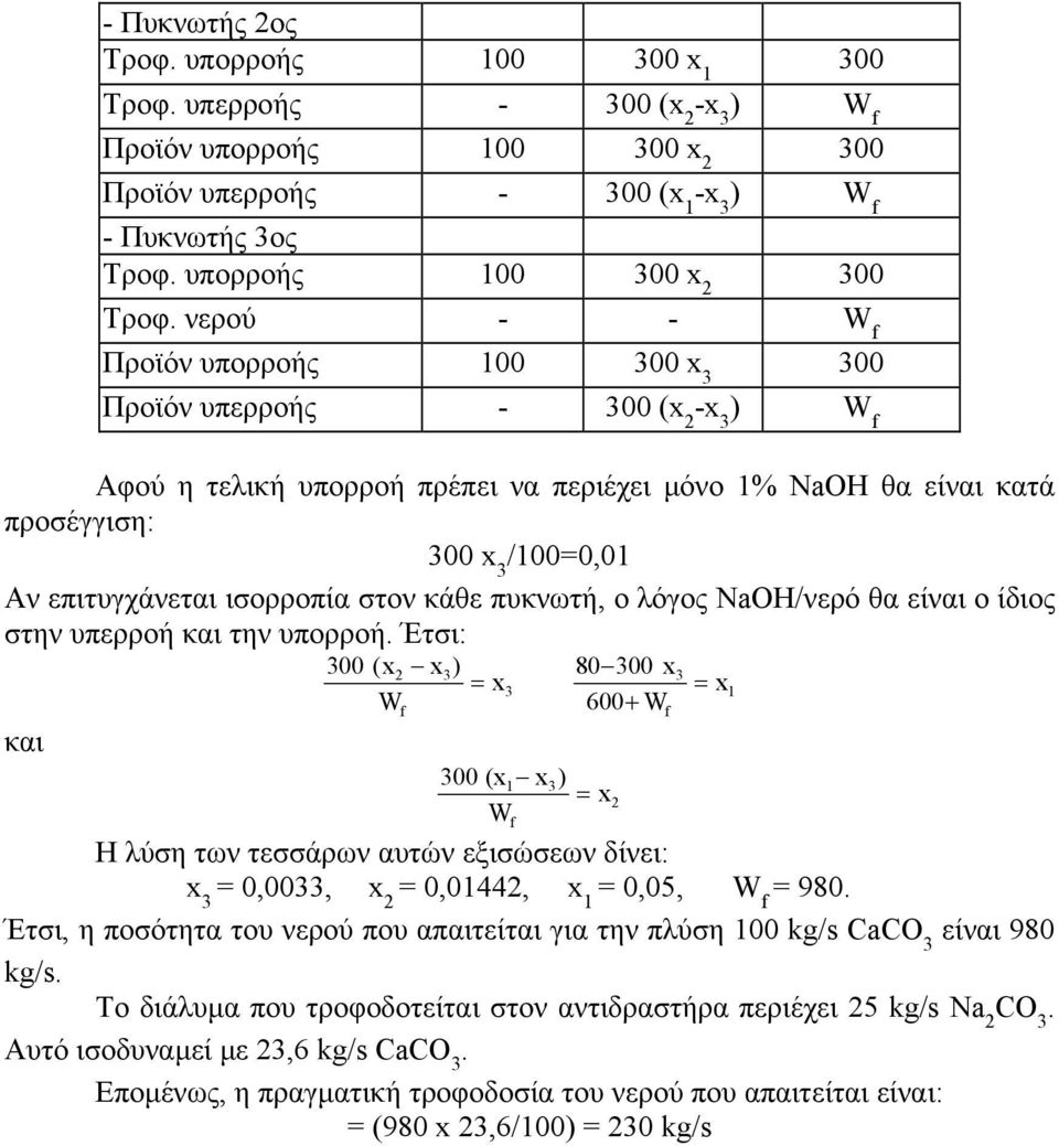 ισορροπία στον κάθε πυκνωτή, ο λόγος NaOH/νερό θα είναι ο ίδιος στην υπερροή και την υπορροή.