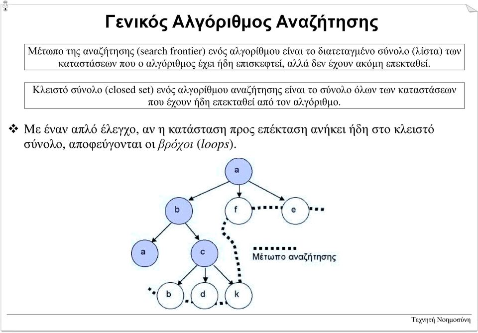 Κλειστό σύνολο (closed set) ενός αλγορίθµου αναζήτησης είναι το σύνολο όλων των καταστάσεων που έχουν ήδη