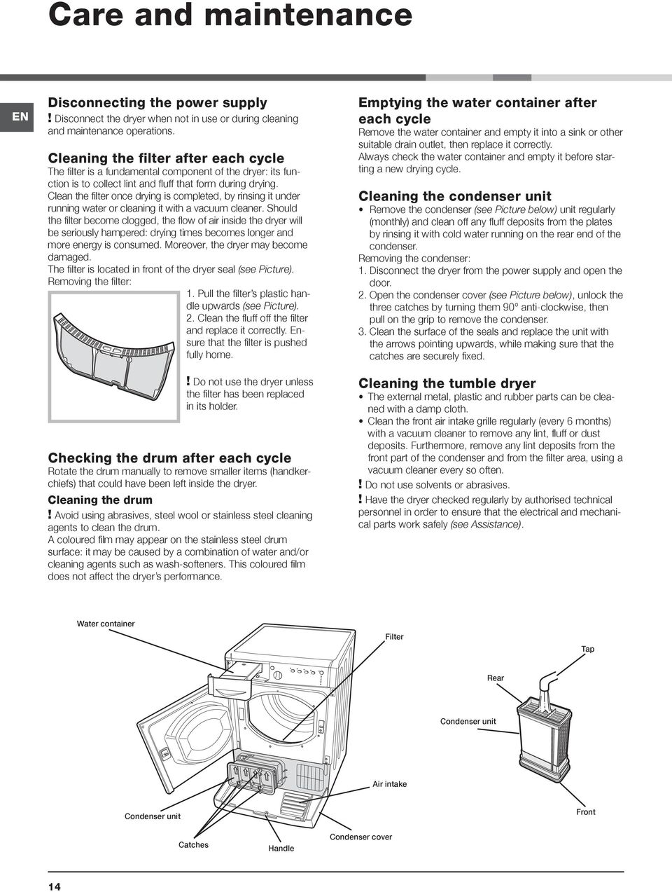 Clean the filter once drying is completed, by rinsing it under running water or cleaning it with a vacuum cleaner.