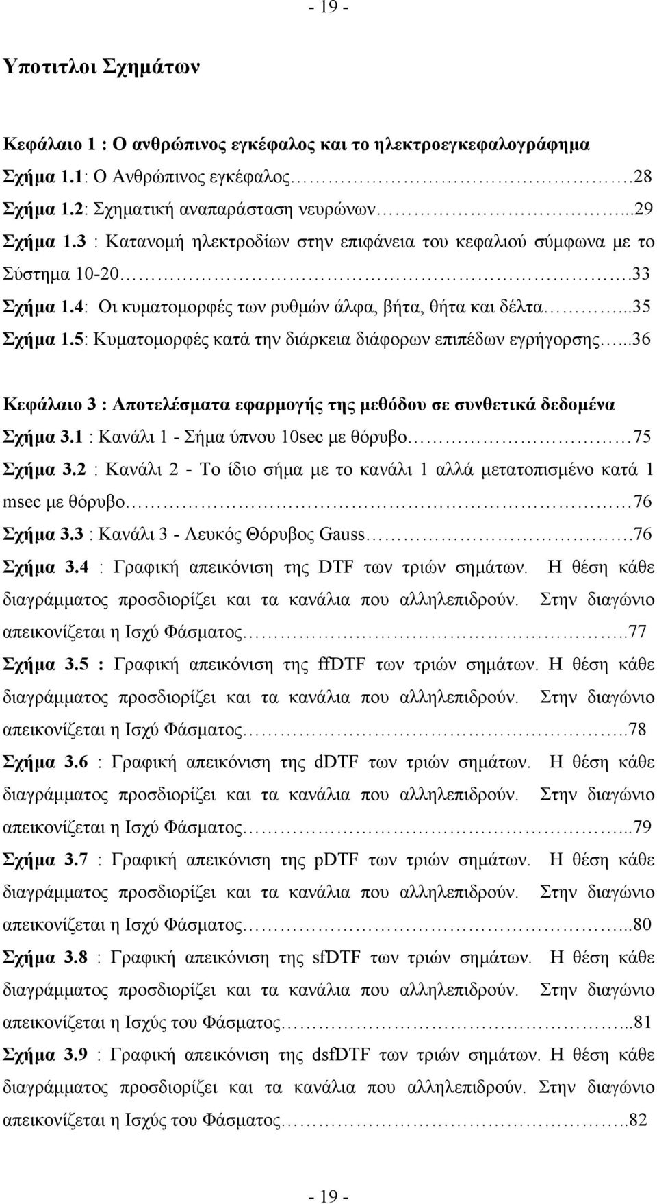5: Κυματομορφές κατά την διάρκεια διάφορων επιπέδων εγρήγορσης...36 Κεφάλαιο 3 : Αποτελέσματα εφαρμογής της μεθόδου σε συνθετικά δεδομένα Σχήμα 3.1 : Κανάλι 1 - Σήμα ύπνου 10sec με θόρυβο 75 Σχήμα 3.
