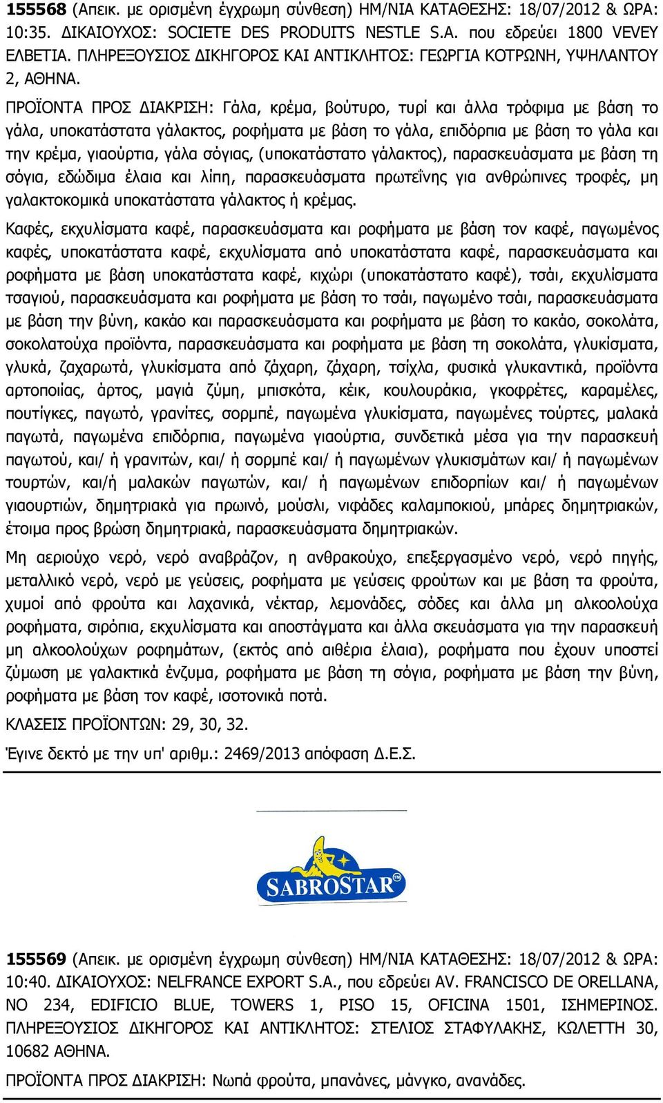 ΠΡΟΪΟΝΤΑ ΠΡΟΣ ΙΑΚΡΙΣΗ: Γάλα, κρέµα, βούτυρο, τυρί και άλλα τρόφιµα µε βάση το γάλα, υποκατάστατα γάλακτος, ροφήµατα µε βάση το γάλα, επιδόρπια µε βάση το γάλα και την κρέµα, γιαούρτια, γάλα σόγιας,