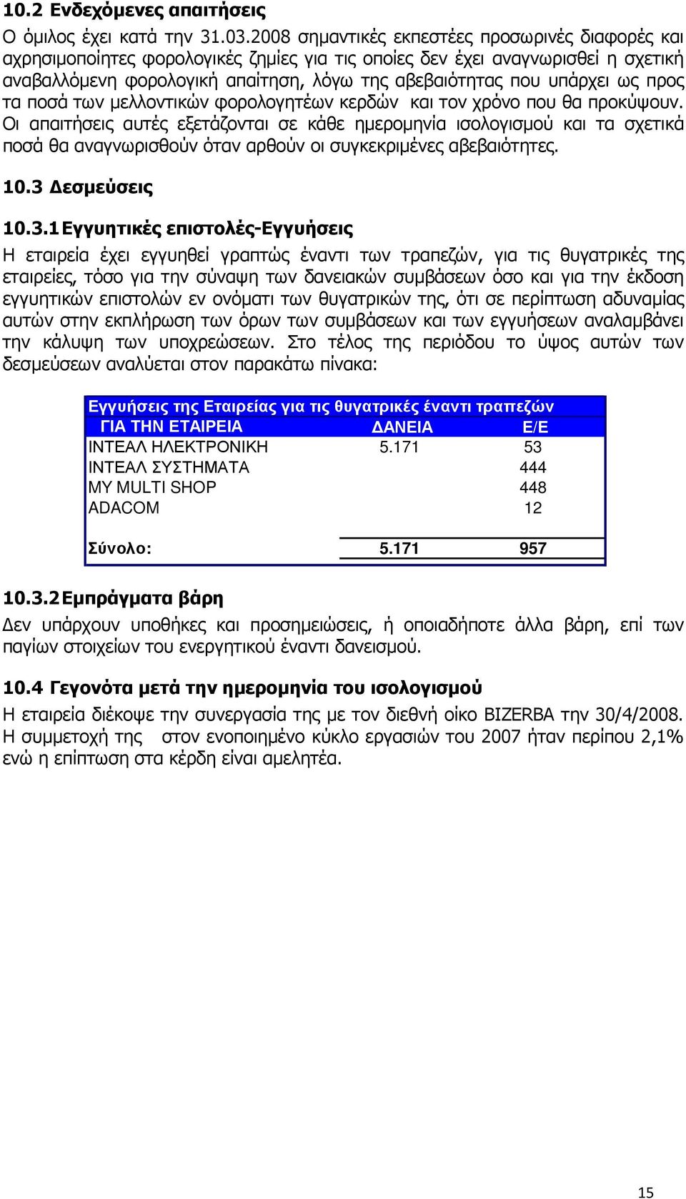 ως προς τα ποσά των µελλοντικών φορολογητέων κερδών και τον χρόνο που θα προκύψουν.