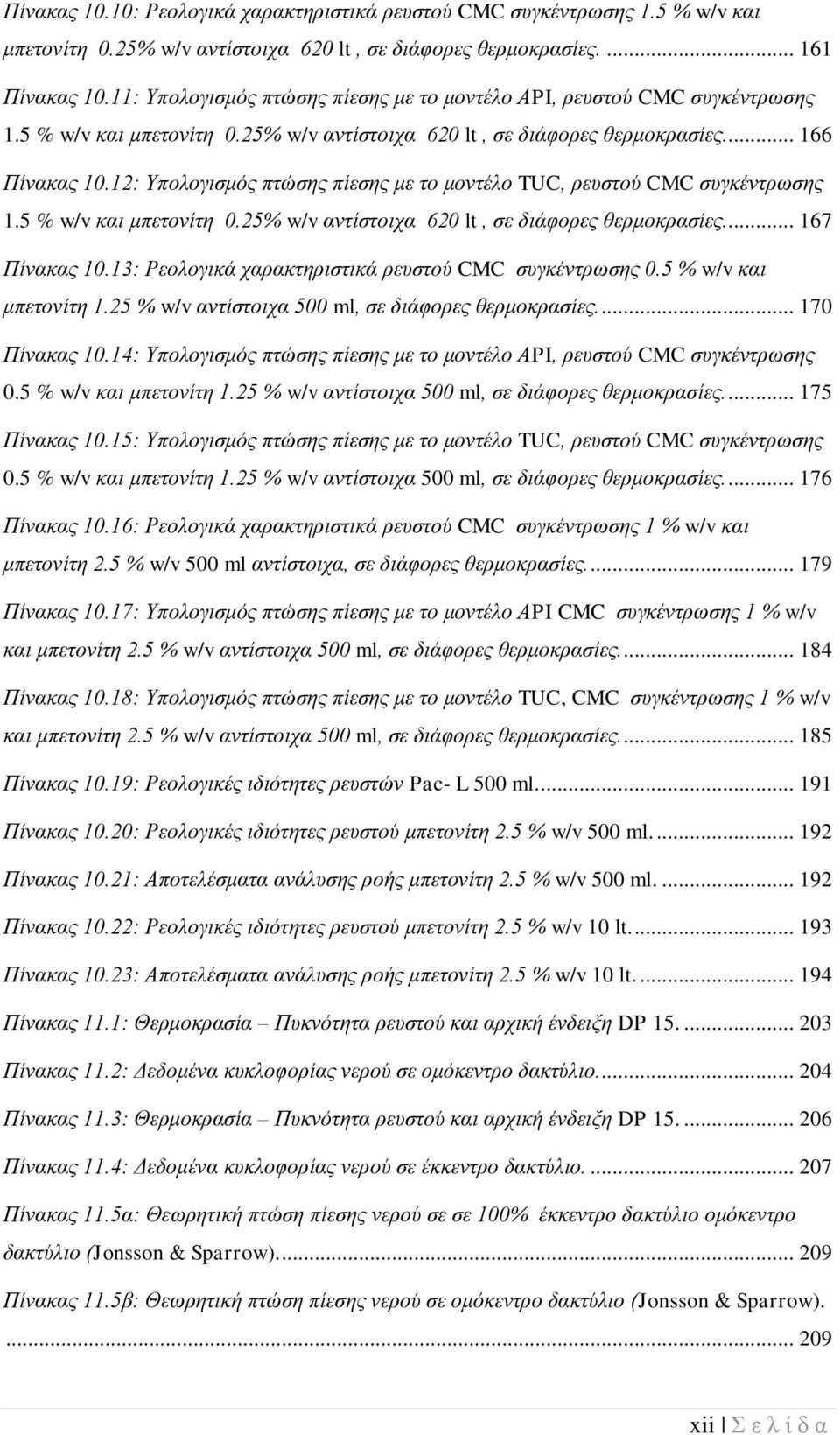 12: Τπνινγηζκόο πηώζεο πίεζεο κε ην κνληέιν TUC, ξεπζηνύ CMC ζπγθέληξσζεο 1.5 % w/v θαη κπεηνλίηε 0.25% w/v αληίζηνηρα 620 lt, ζε δηάθνξεο ζεξκνθξαζίεο.... 167 Πίλαθαο 10.