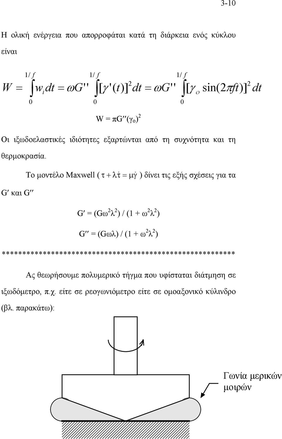 Το µοντέλο Maxwell ( τ + λτ = µγ ) δίνει τις εξής σχέσεις για τα G και G G = (Gω 2 λ 2 ) / (1 + ω 2 λ 2 ) G = (Gωλ) / (1 + ω 2 λ 2 )