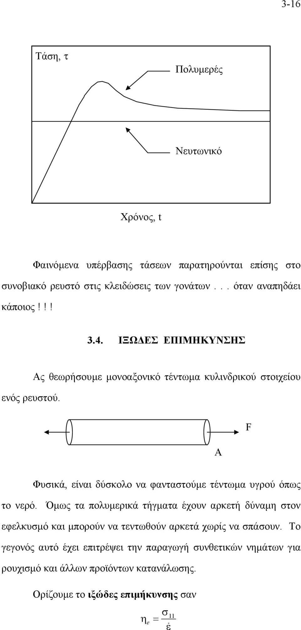 Ας θεωρήσουµε µονοαξονικό τέντωµα κυλινδρικού στοιχείου A F Φυσικά, είναι δύσκολο να φανταστούµε τέντωµα υγρού όπως το νερό.