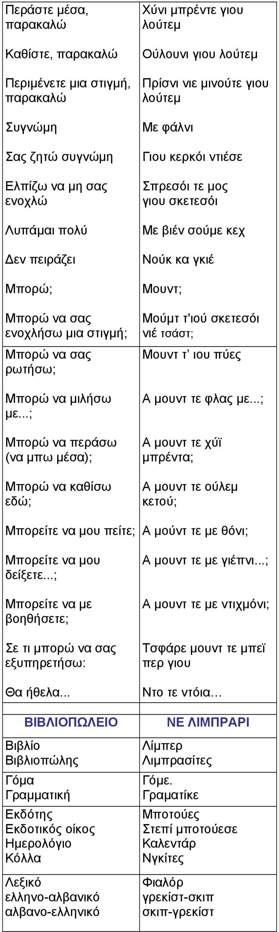 ..; Μπορείτε να µε βοηθήσετε; Σε τι µπορώ να σας εξυπηρετήσω: Θα ήθελα.