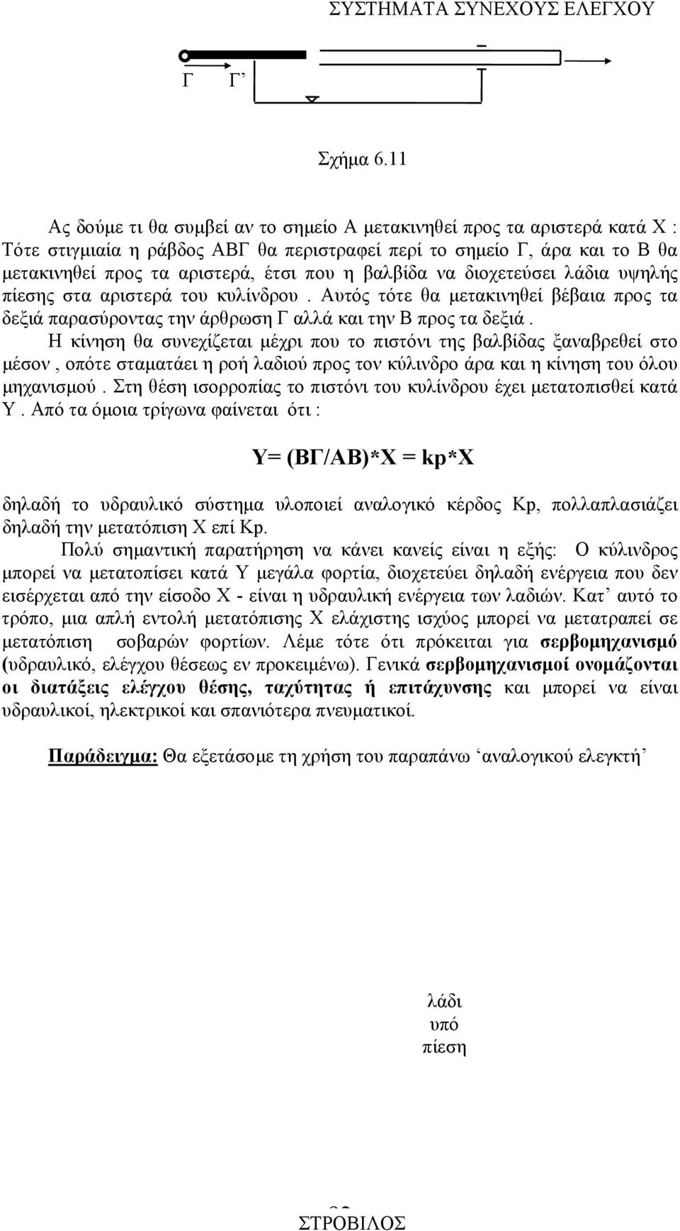 βαλβίδα να διοχετεύσει λάδια υψηλής πίεσης στα αριστερά του κυλίνδρου. Αυτός τότε θα μετακινηθεί βέβαια προς τα δεξιά παρασύροντας την άρθρωση Γ αλλά και την B προς τα δεξιά.