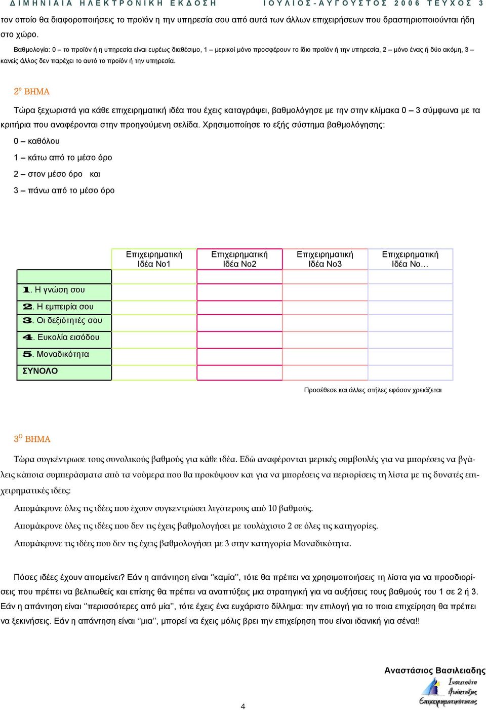 υπηρεσία. 2 ο ΒΗΜΑ Τώρα ξεχωριστά για κάθε επιχειρηματική ιδέα που έχεις καταγράψει, βαθμολόγησε με την στην κλίμακα 0 3 σύμφωνα με τα κριτήρια που αναφέρονται στην προηγούμενη σελίδα.