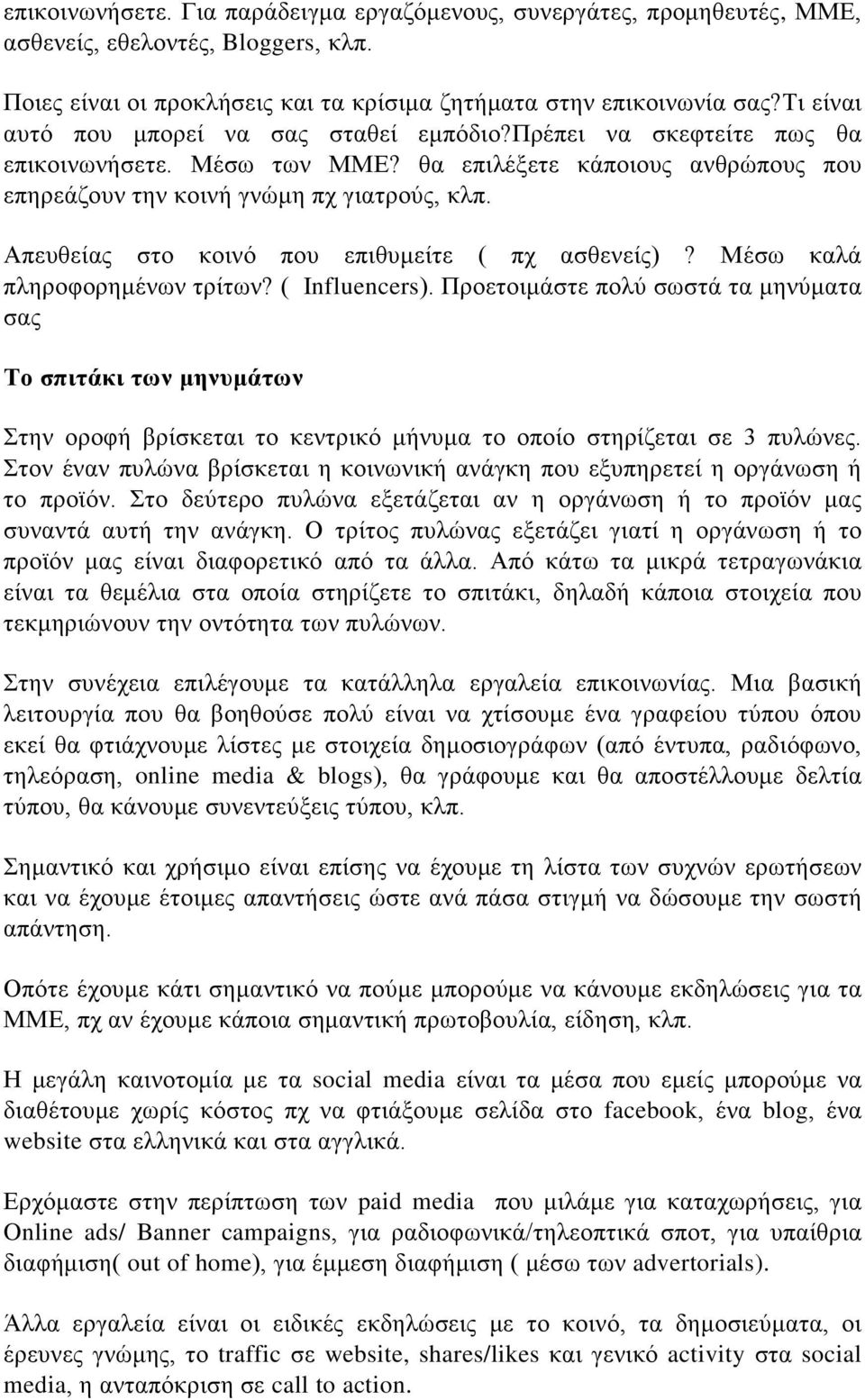 Απευθείας στο κοινό που επιθυμείτε ( πχ ασθενείς)? Μέσω καλά πληροφορημένων τρίτων? ( Influencers).