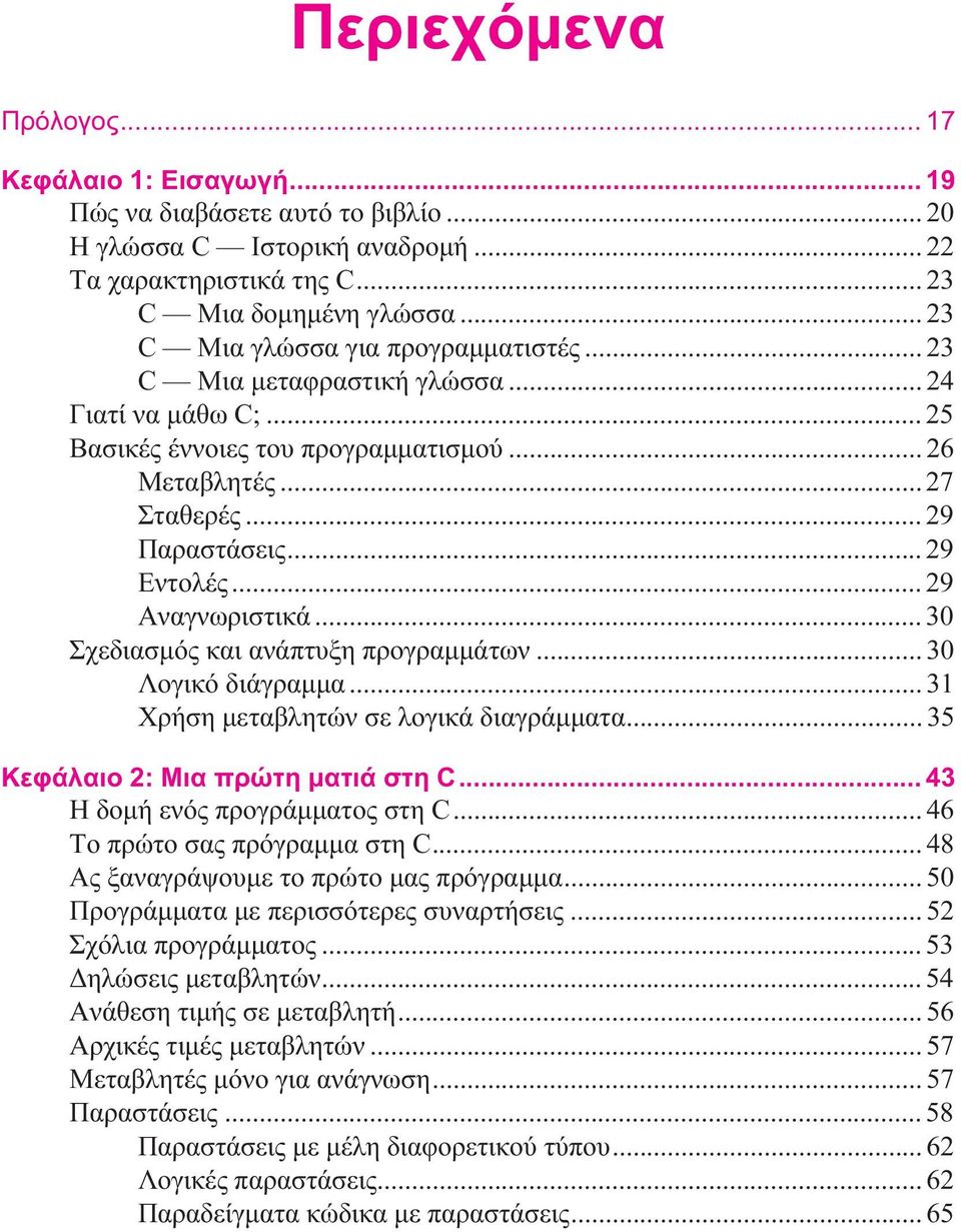 .. 29 Αναγνωριστικά... 30 Σχεδιασμός και ανάπτυξη προγραμμάτων... 30 Λογικό διάγραμμα... 31 Χρήση μεταβλητών σε λογικά διαγράμματα... 35 Κεφάλαιο 2: Μια πρώτη ματιά στη C.