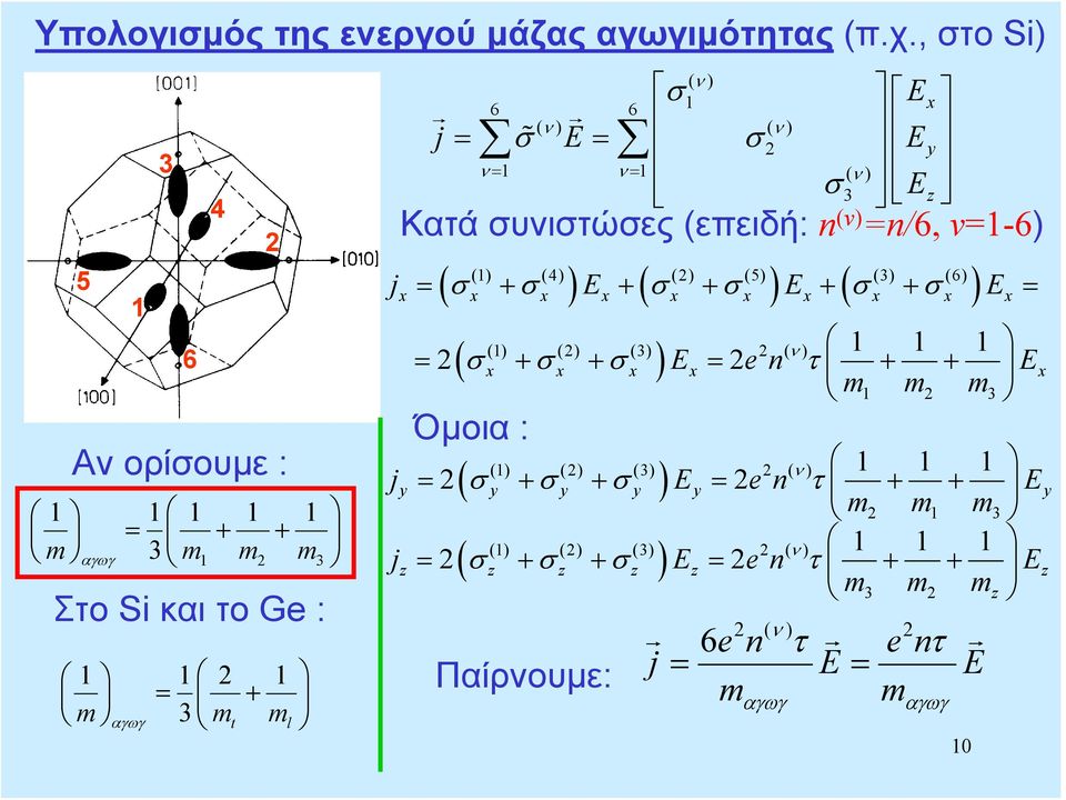 1 ν= 1 ( ν ) σ 3 Ez Κατά συνιστώσες (επειδή: (ν) =/6, ν=1-6) (1) (4) () (5) (3) (6) ( σ σ ) ( σ σ ) ( σ σ ) j = + E + + E + + E = x x x x x x x x x x 1 1 1 = (