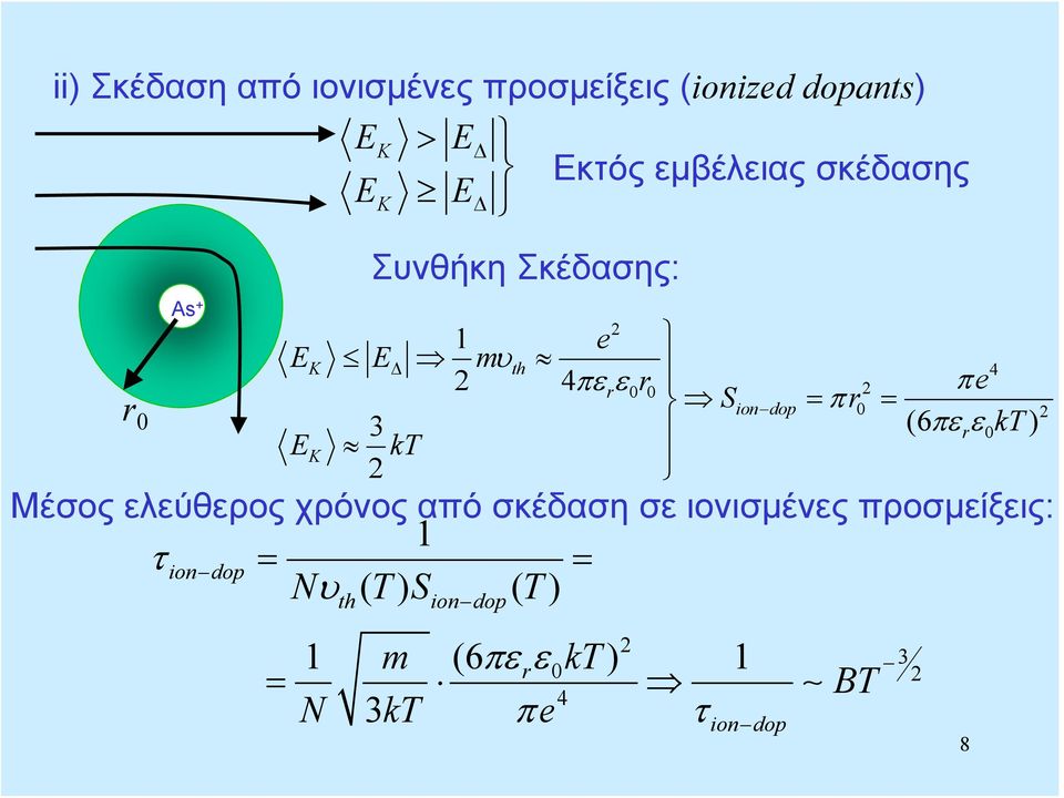 Sio do = π r0 = (6 πε rε0 ) 3 Μέσος ελεύθερος χρόνος από σκέδαση σε ιονισμένες