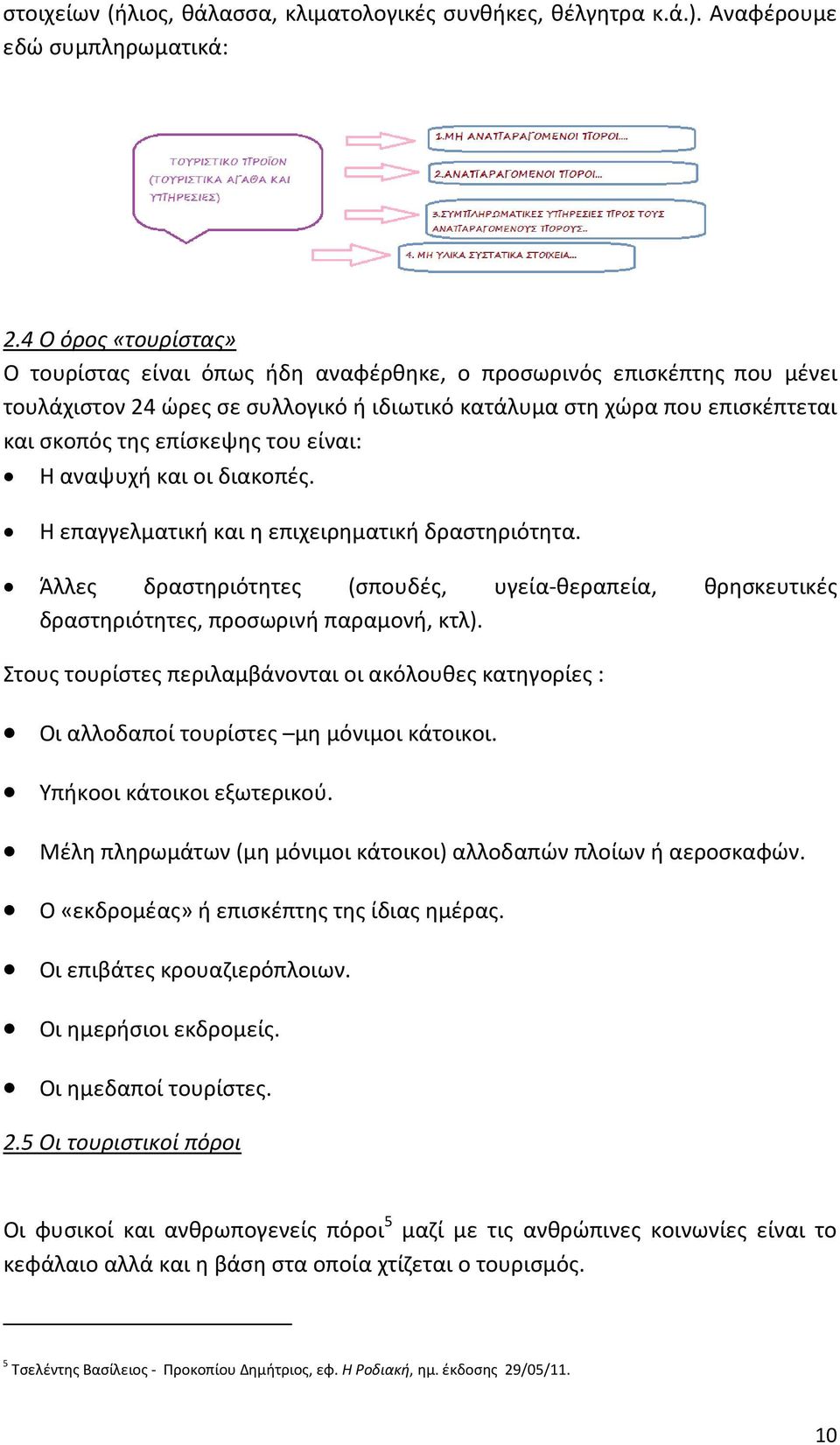 του είναι: H αναψυχή και οι διακοπές. Η επαγγελματική και η επιχειρηματική δραστηριότητα. Άλλες δραστηριότητες (σπουδές, υγεία-θεραπεία, θρησκευτικές δραστηριότητες, προσωρινή παραμονή, κτλ).