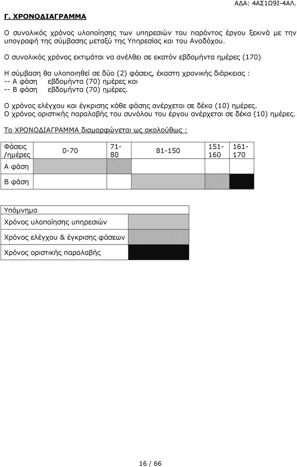 φάση εβδοµήντα (70) ηµέρες. Ο χρόνος ελέγχου και έγκρισης κάθε φάσης ανέρχεται σε δέκα (10) ηµέρες. Ο χρόνος οριστικής παραλαβής του συνόλου του έργου ανέρχεται σε δέκα (10) ηµέρες.