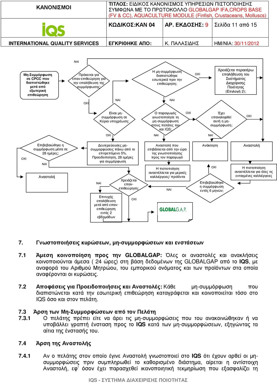 εσωτερικά πριν την επιθεώρηση; Χρειάζεται περαιτέρω επαλήθευση του Συστήµατος ιαχείρισης Ποιότητας (Επιλογή 2); Είναι µησυµµόρφωση σε Κύρια υποχρέωση; Ο παραγωγός γνωστοποίησε τη µη-συµµόρφωση στους