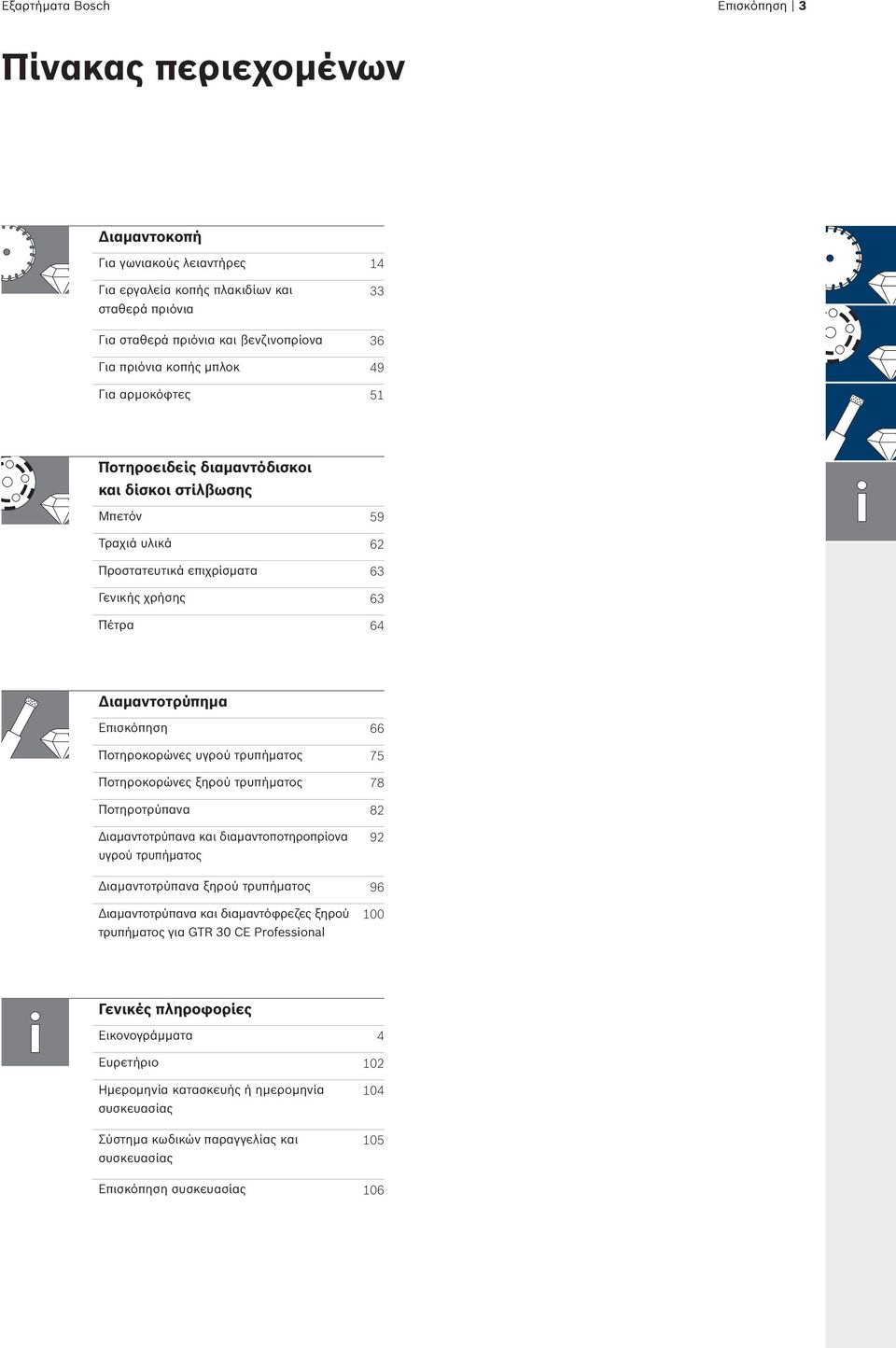 τρυπήματος 75 Ποτηροκορώνες ξηρού τρυπήματος 78 Ποτηροτρύπανα 82 Διαμαντοτρύπανα και διαμαντοποτηροπρίονα υγρού τρυπήματος 92 Διαμαντοτρύπανα ξηρού τρυπήματος 96 Διαμαντοτρύπανα και διαμαντόφρεζες
