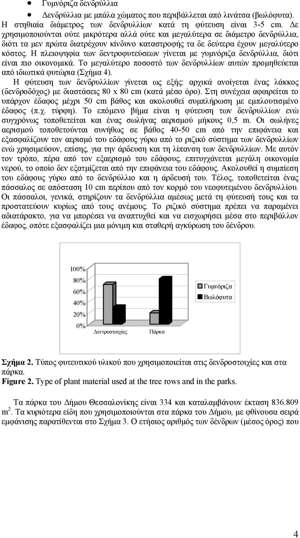 Η πλειοψηφία των δεντροφυτεύσεων γίνεται με γυμνόριζα δενδρύλλια, διότι είναι πιο οικονομικά. Το μεγαλύτερο ποσοστό των δενδρυλλίων αυτών προμηθεύεται από ιδιωτικά φυτώρια (Σχήμα 4).