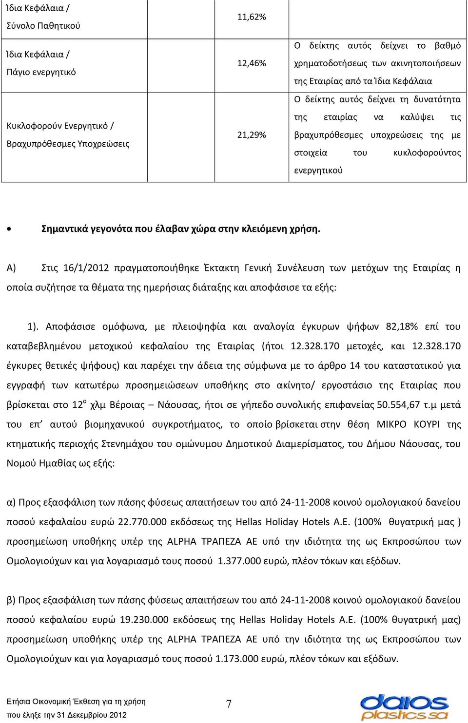 γεγονότα που έλαβαν χώρα στην κλειόμενη χρήση.