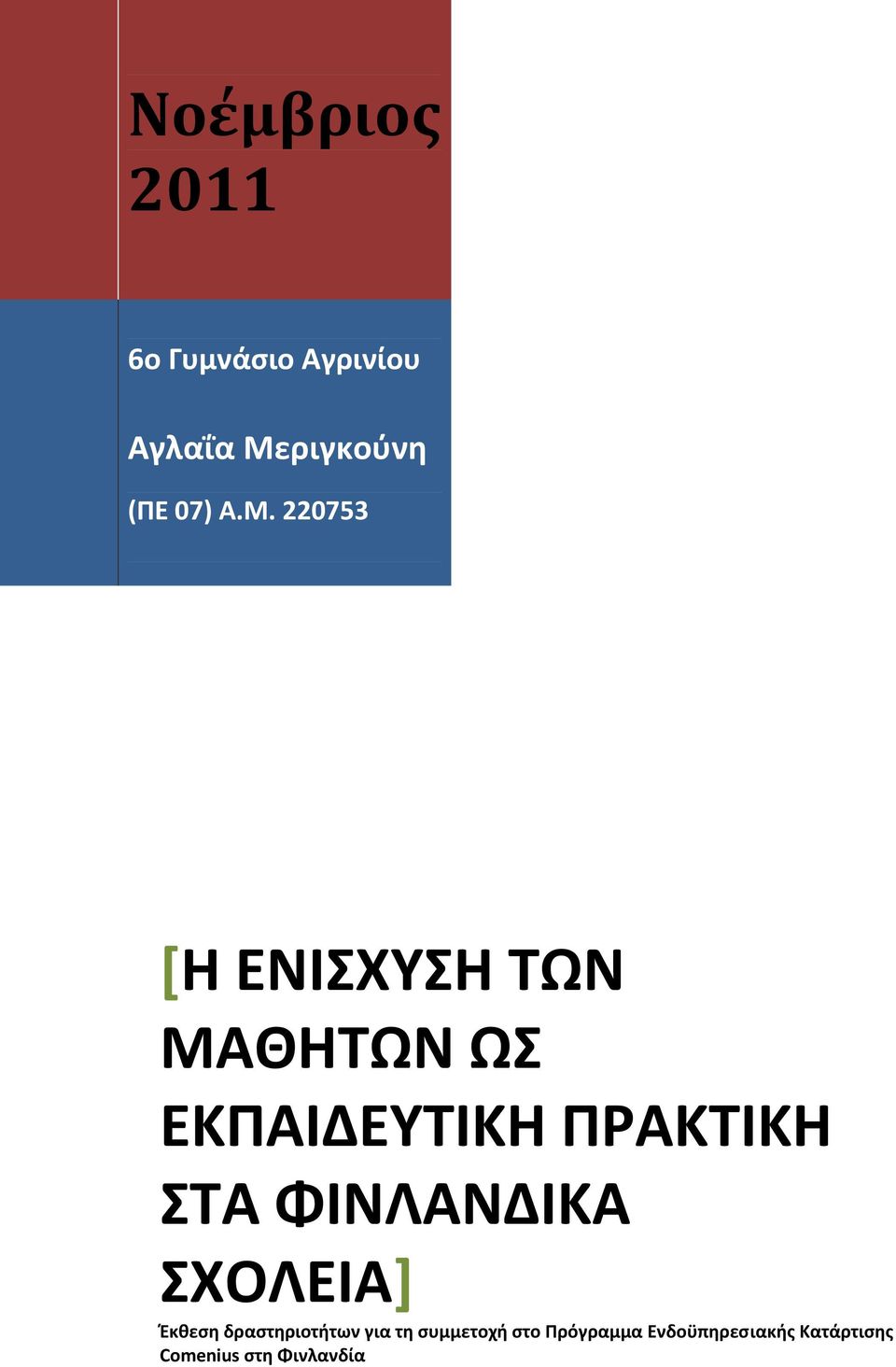 ΣΤΑ ΦΙΝΛΑΝΔΙΚΑ ΣΧΟΛΕΙΑ] Έκθεση δραστηριοτήτων για τη συμμετοχή