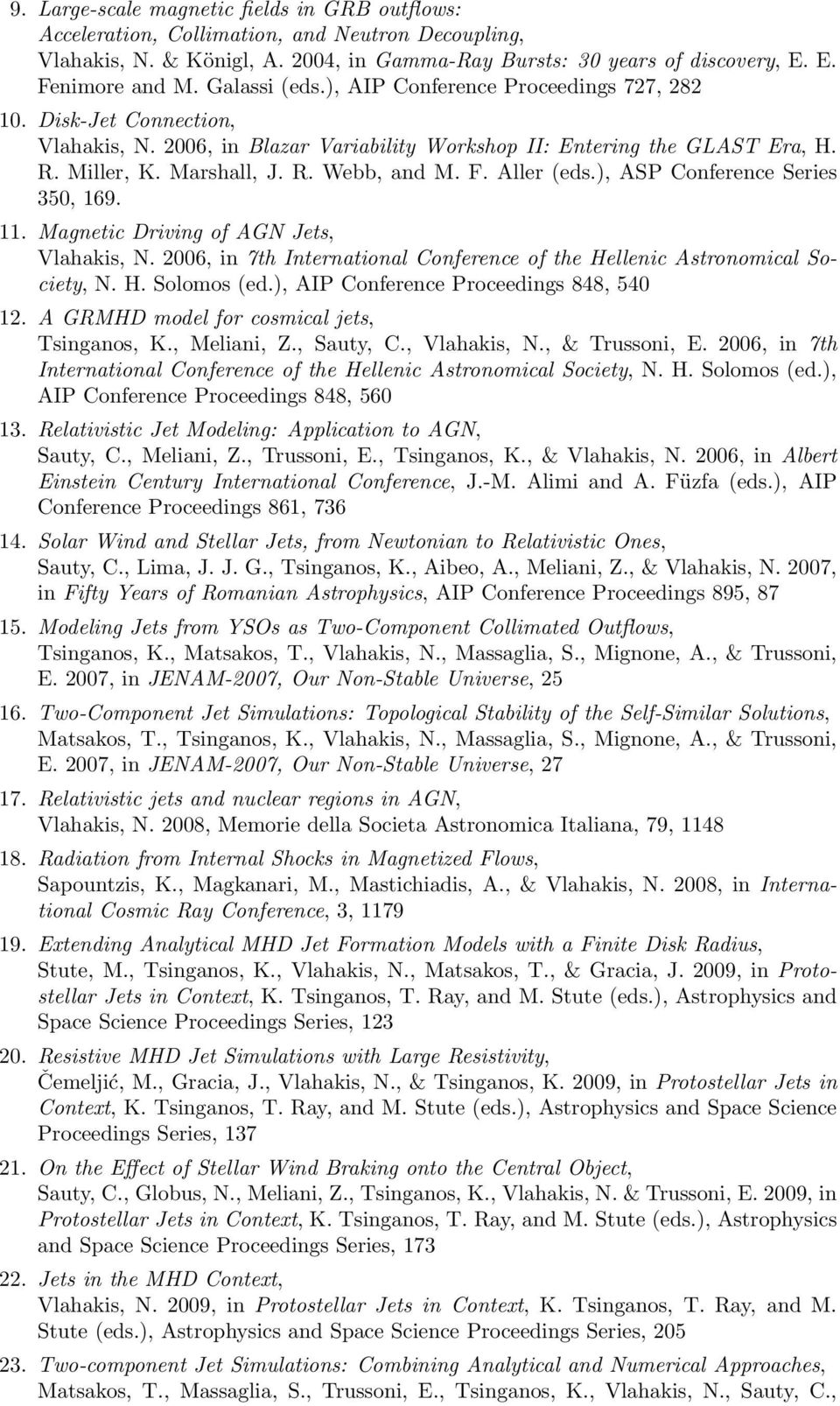 F. Aller (eds.), ASP Conference Series 350, 169. 11. Magnetic Driving of AGN Jets, Vlahakis, N. 2006, in 7th International Conference of the Hellenic Astronomical Society, N. H. Solomos (ed.