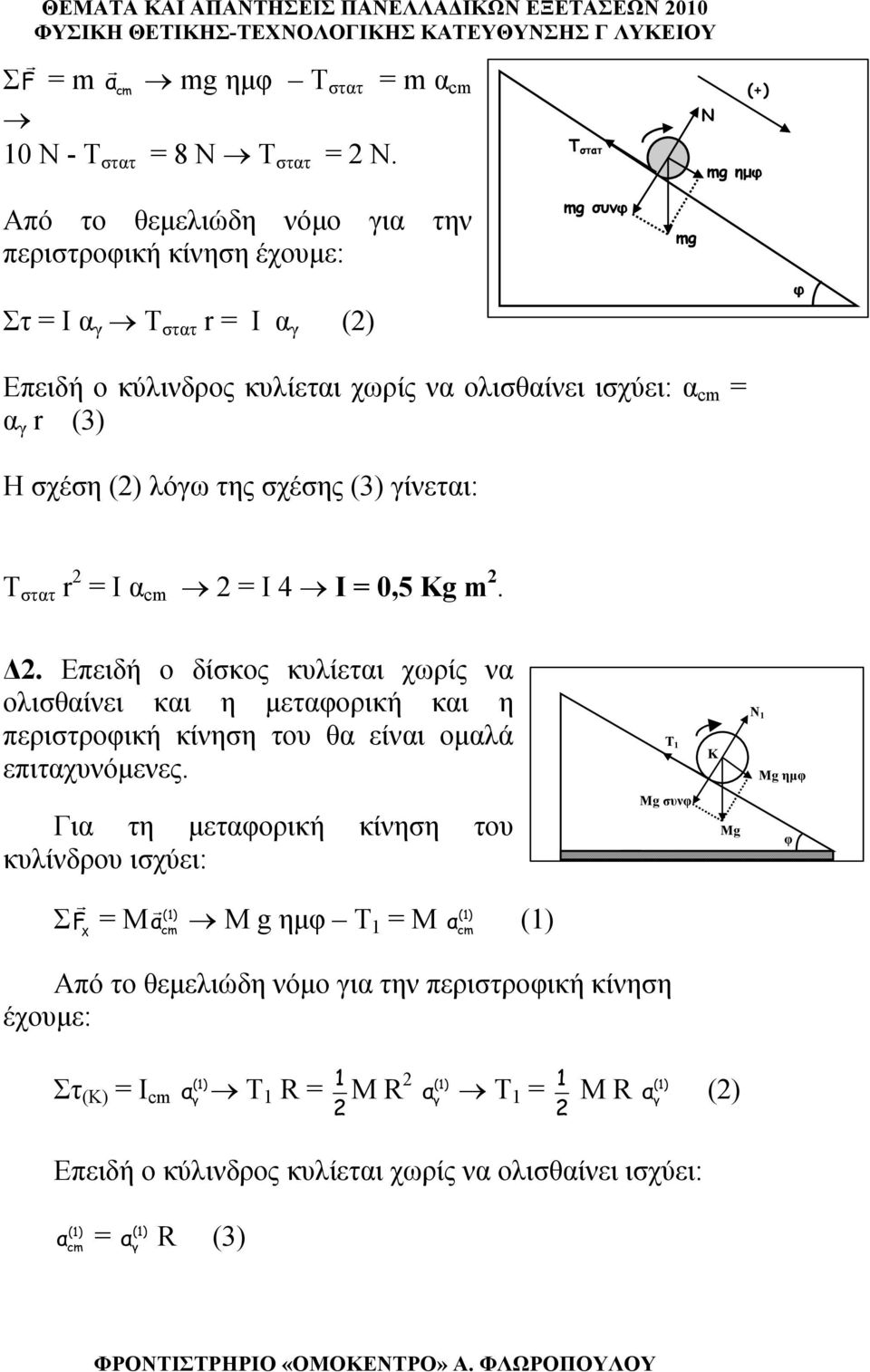 σχέση () λόω της σχέσης (3) ίνεται: Τ στατ r = Ι α = Ι 4 Ι = 0,5 Kg m. Δ.