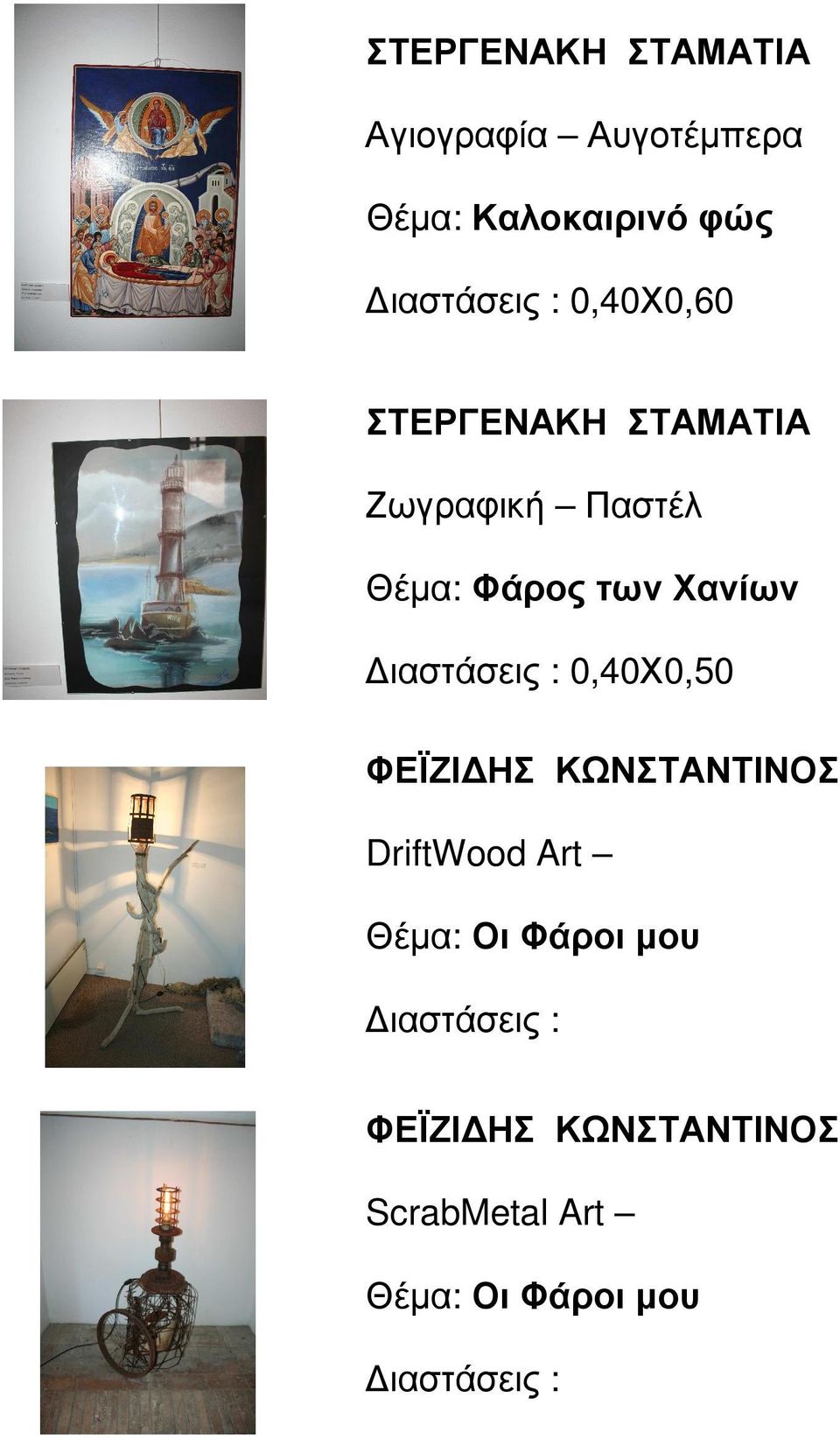 ιαστάσεις : 0,40Χ0,50 ΦΕΪΖΙ ΗΣ ΚΩΝΣΤΑΝΤΙΝΟΣ DriftWood Art Θέµα: Οι Φάροι