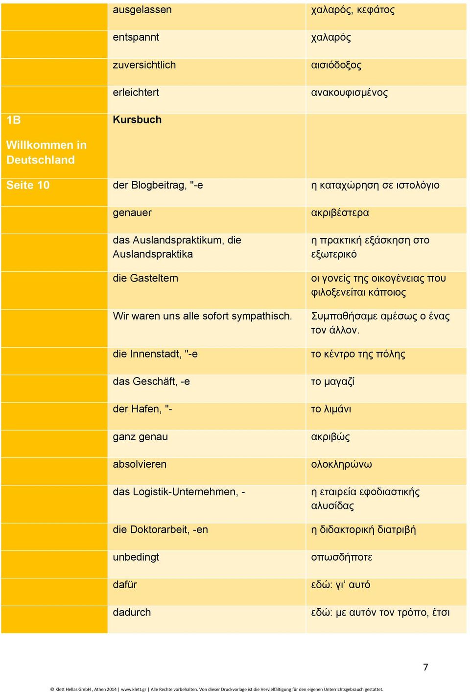 die Innenstadt, "-e das Geschäft, -e der Hafen, "- ganz genau absolvieren das Logistik-Unternehmen, - die Doktorarbeit, -en unbedingt dafür dadurch ακριβέστερα η πρακτική εξάσκηση στο