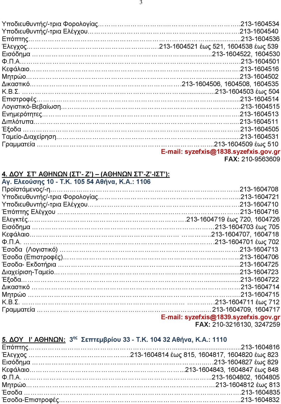 213-1604513 Διπλότυπα.. 213-1604511 Έξοδα. 213-1604505 Ταμείο-Διαχείρηση......213-1604531 Γραμματεία...213-1604509 έως 510 E-mail: syzefxis@1838.syzefxis.gov.gr FAX: 210-9563609 4.