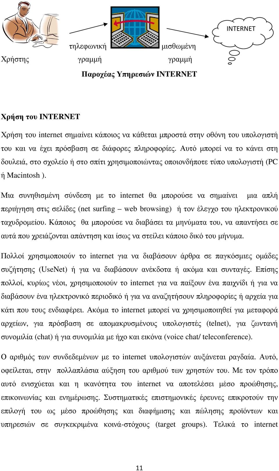 Μια συνηθισµένη σύνδεση µε το internet θα µπορούσε να σηµαίνει µια απλή περιήγηση στις σελίδες (net surfing web browsing) ή τον έλεγχο του ηλεκτρονικού ταχυδροµείου.