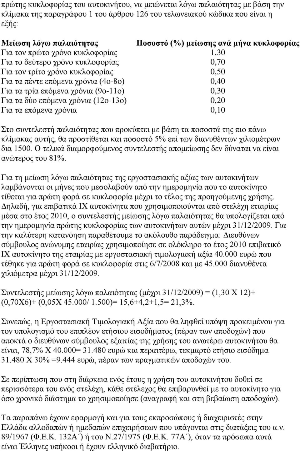 επόκελα ρξόληα (9ν-11ν) 0,30 Γηα ηα δύν επόκελα ρξόληα (12ν-13ν) 0,20 Γηα ηα επόκελα ρξόληα 0,10 Σην ζπληειεζηή παιαηόηεηαο πνπ πξνθύπηεη κε βάζε ηα πνζνζηά ηεο πην πάλσ θιίκαθαο απηήο, ζα